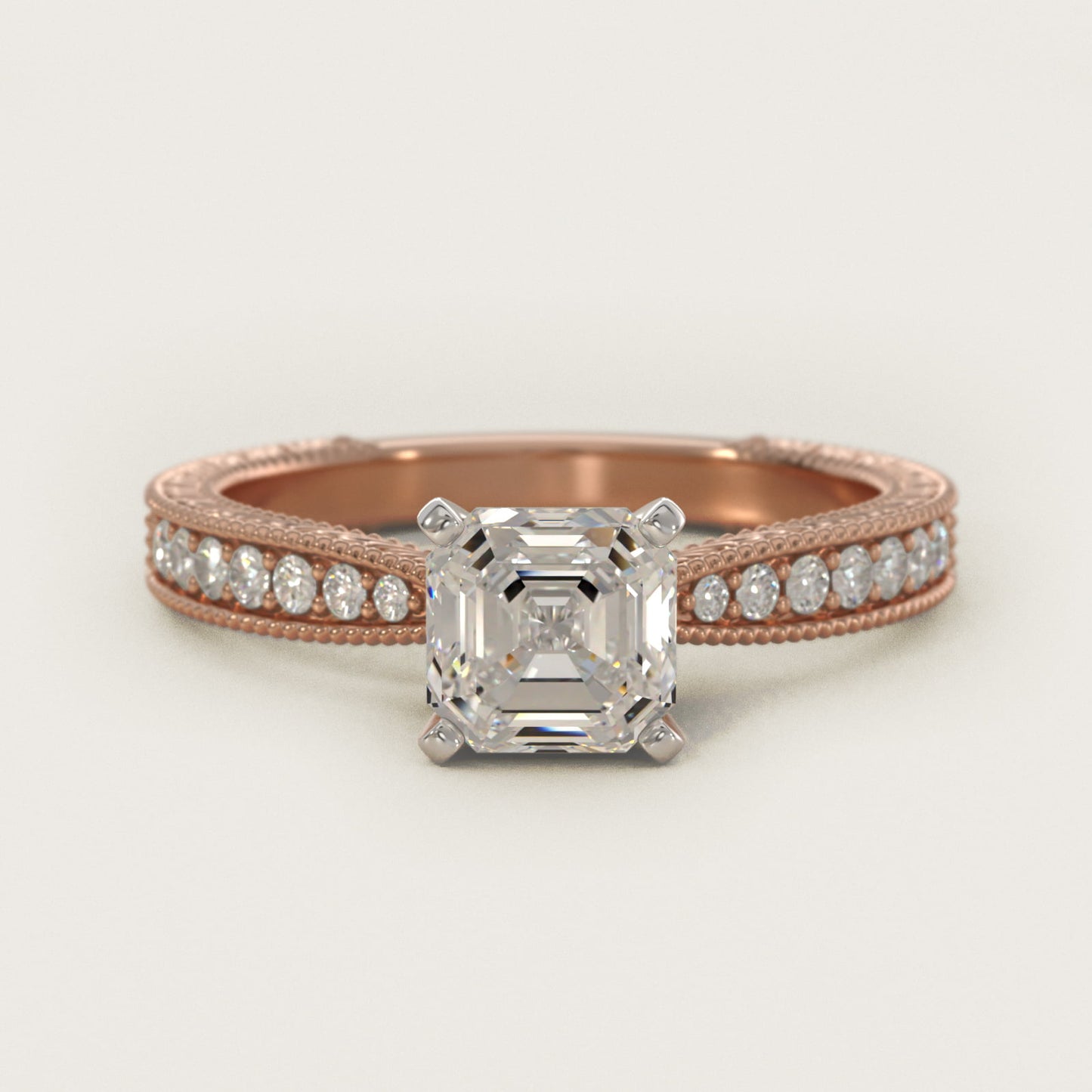 Hand-Engraved MicropavŽ Diamond Engagement Ring in 18k Rose Gold (1/6 ct. tw.) - Asscher Center