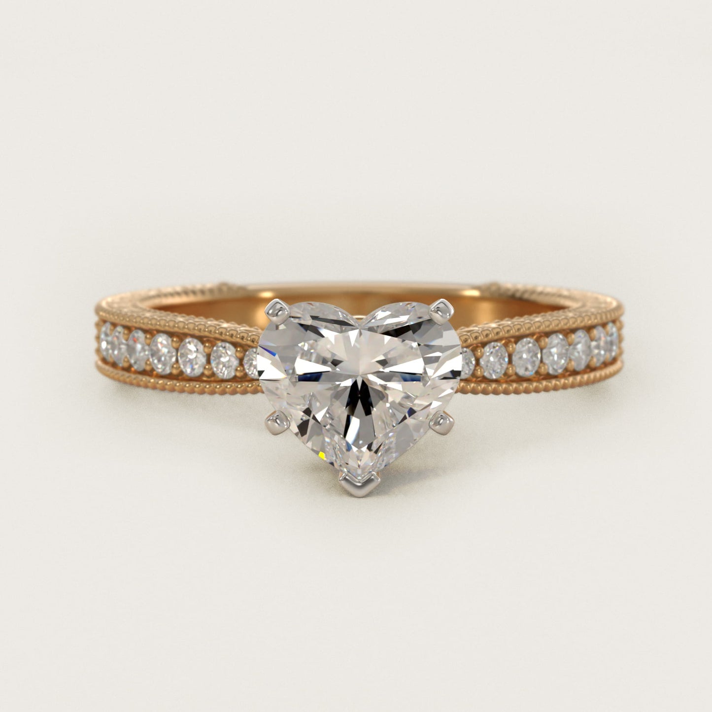 Hand-Engraved MicropavŽ Diamond Engagement Ring in 14K Yellow Gold (1/6 ct. tw.) - Heart Center