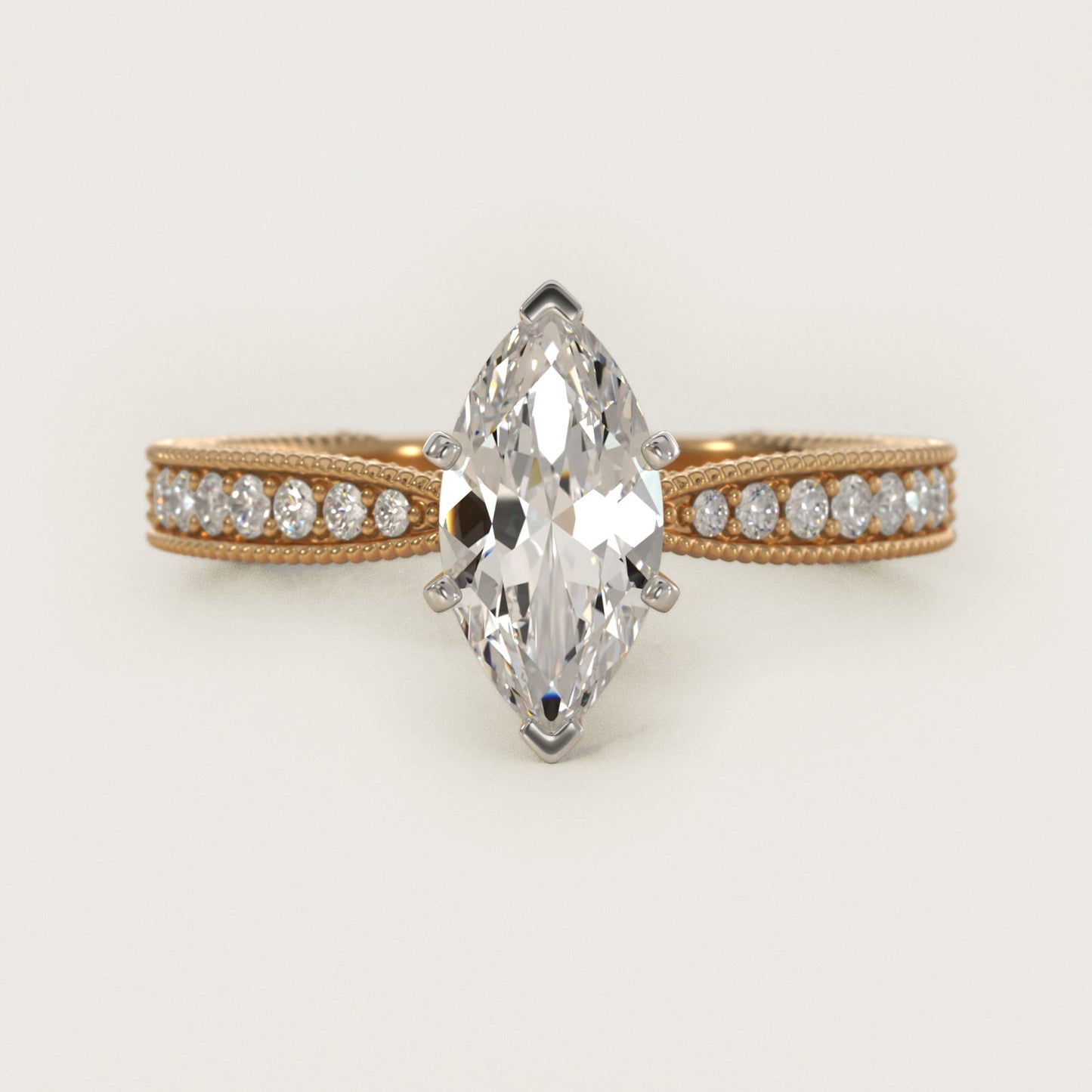 Hand-Engraved MicropavŽ Diamond Engagement Ring in 14K Yellow Gold (1/6 ct. tw.) - Marquise Center