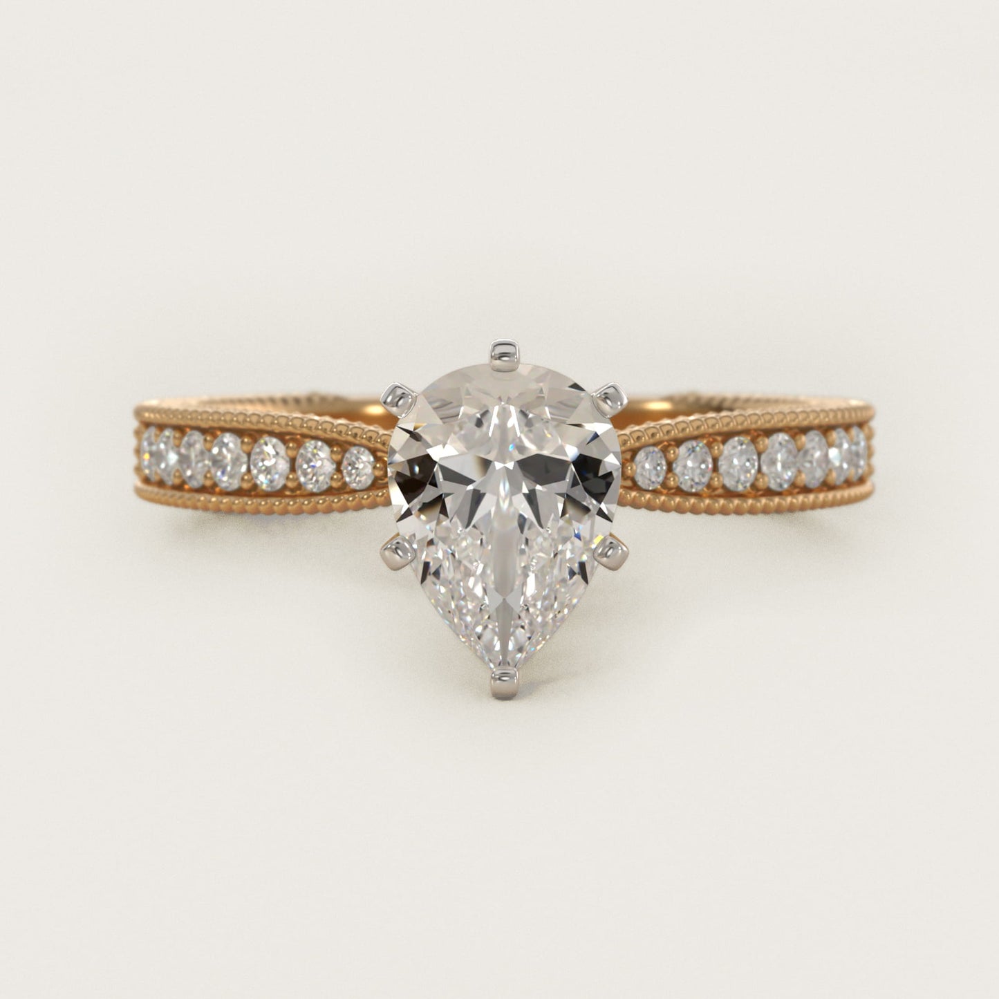 Hand-Engraved MicropavŽ Diamond Engagement Ring in 14K Yellow Gold (1/6 ct. tw.) - Pear Center