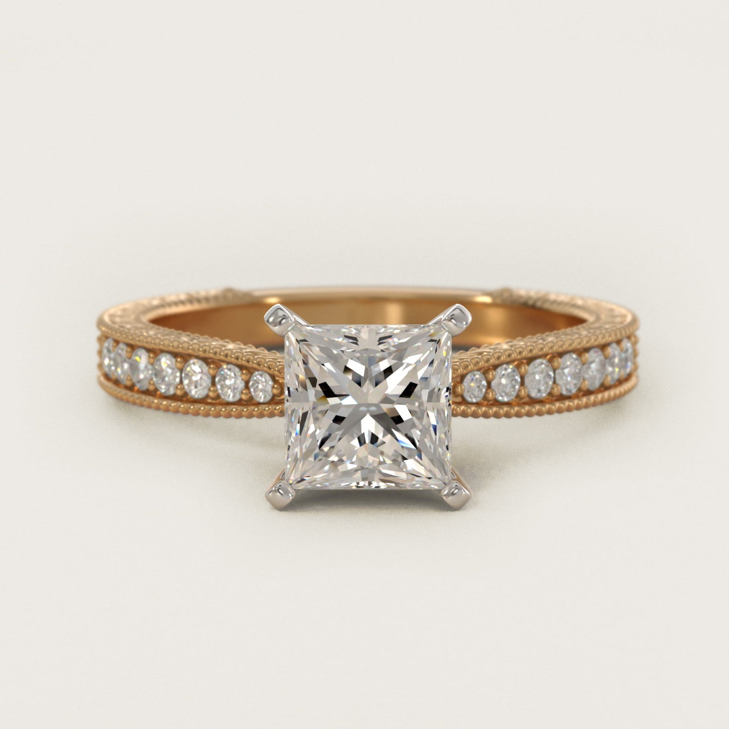 Hand-Engraved MicropavŽ Diamond Engagement Ring in 14K Yellow Gold (1/6 ct. tw.) - Princess Center