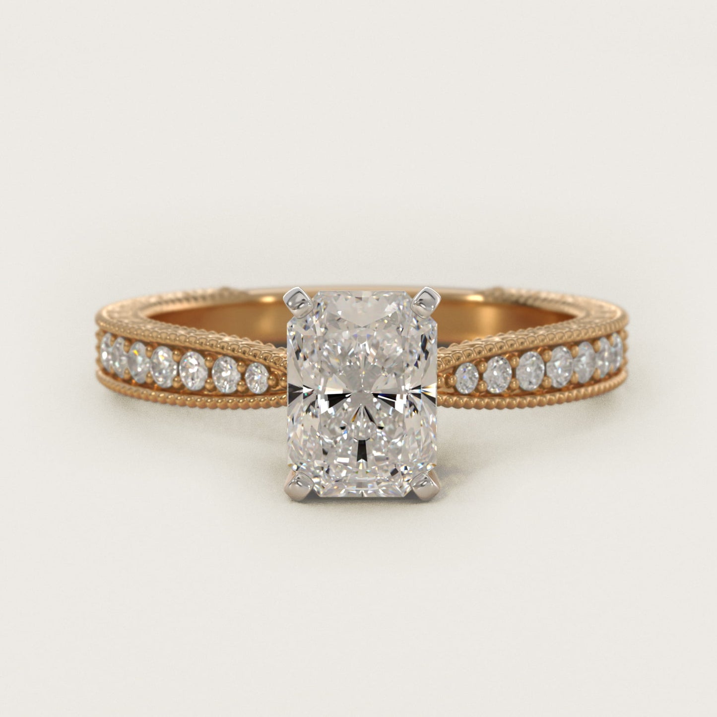 Hand-Engraved MicropavŽ Diamond Engagement Ring in 18k Yellow Gold (1/6 ct. tw.) - Radiant Center