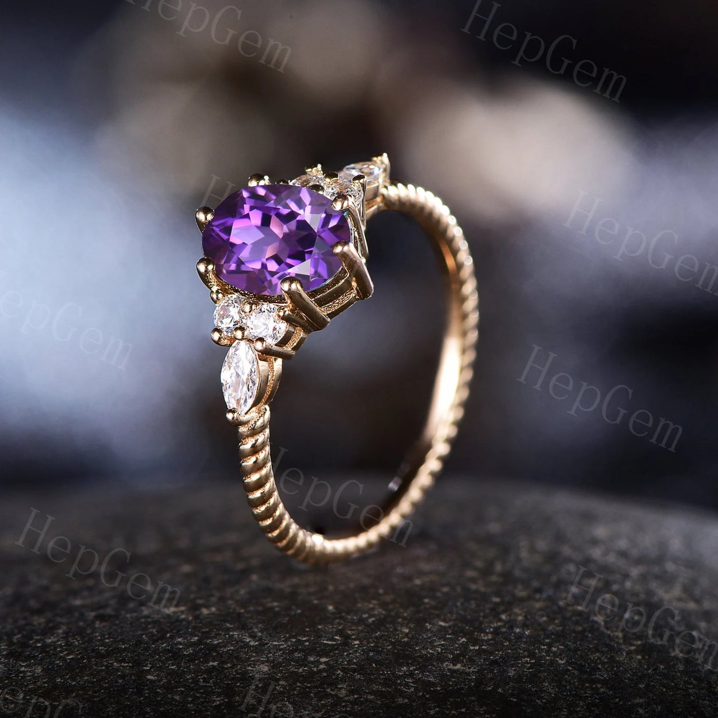 Oval Amethyst Engagement Ring