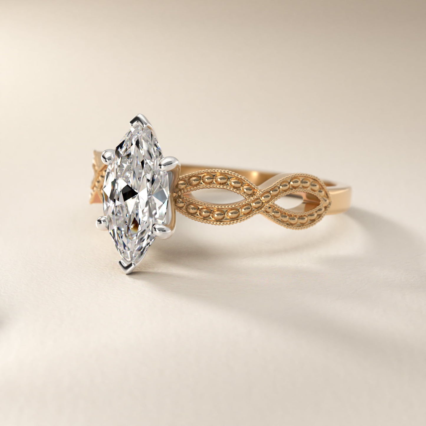 Infinity Vintage-Style Engagement Ring In 18k Yellow Gold By James Allen - Marquise Center