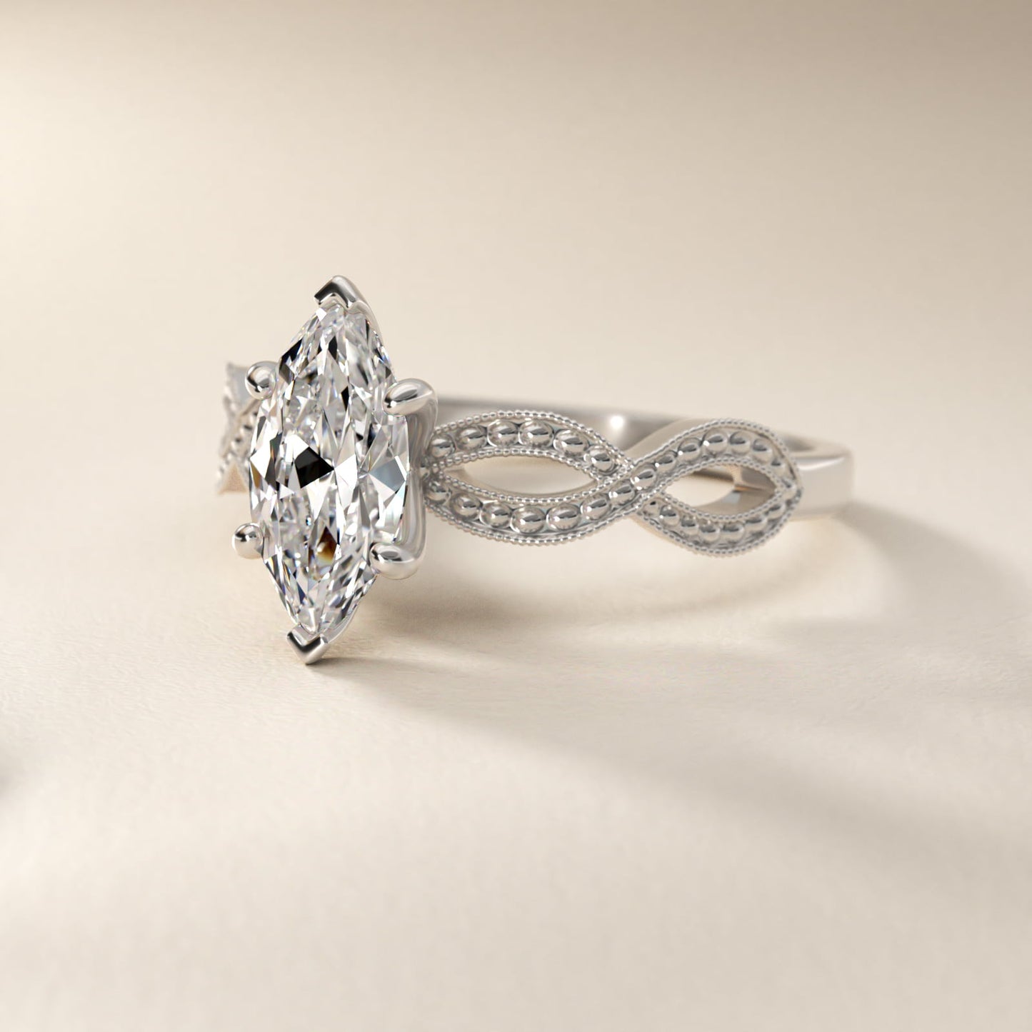 Infinity Vintage-Style Engagement Ring In Platinum By James Allen - Marquise Center