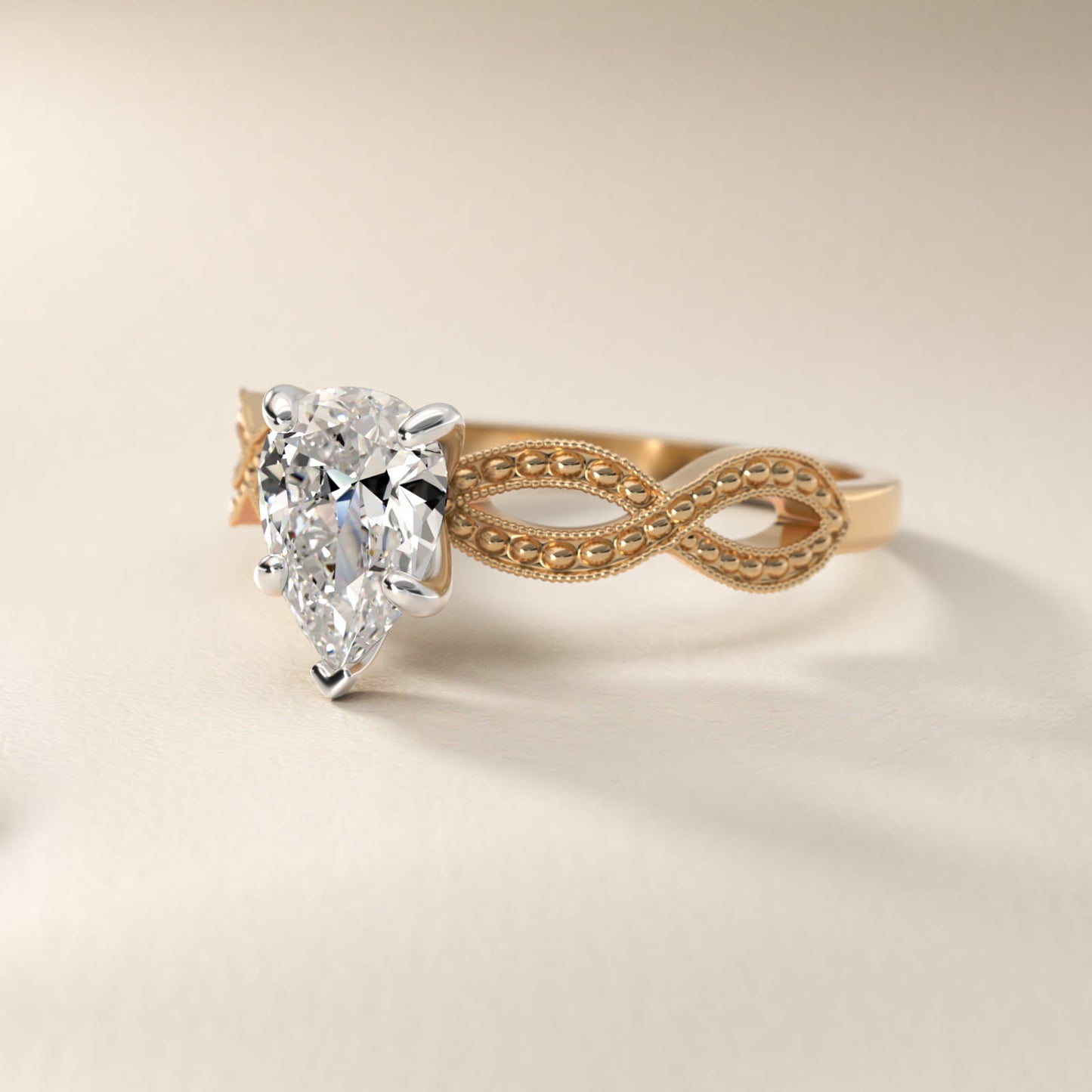 Infinity Vintage-Style Engagement Ring In 14K Yellow Gold By James Allen - Pear Center