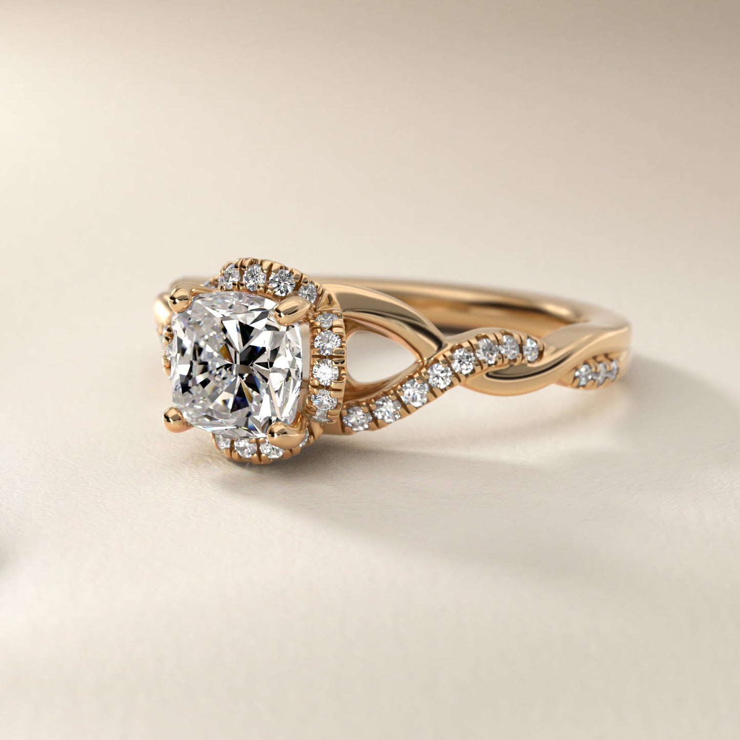 Interlaced PavŽ Halo Vintage-Style Engagement Ring In 14K Yellow Gold By James Allen - Cushion Center