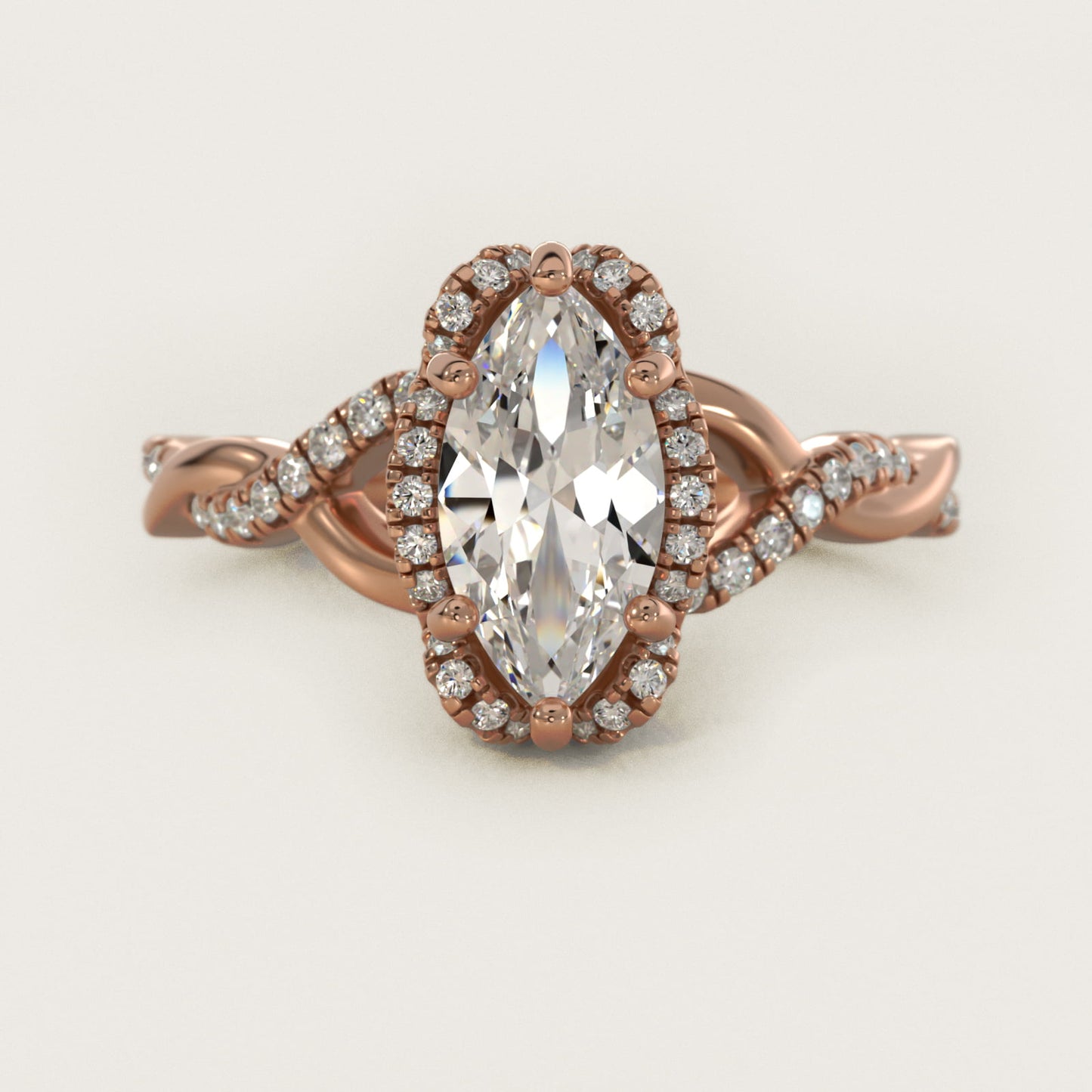 Interlaced PavŽ Halo Vintage-Style Engagement Ring In 18k Rose Gold By James Allen - Marquise Center