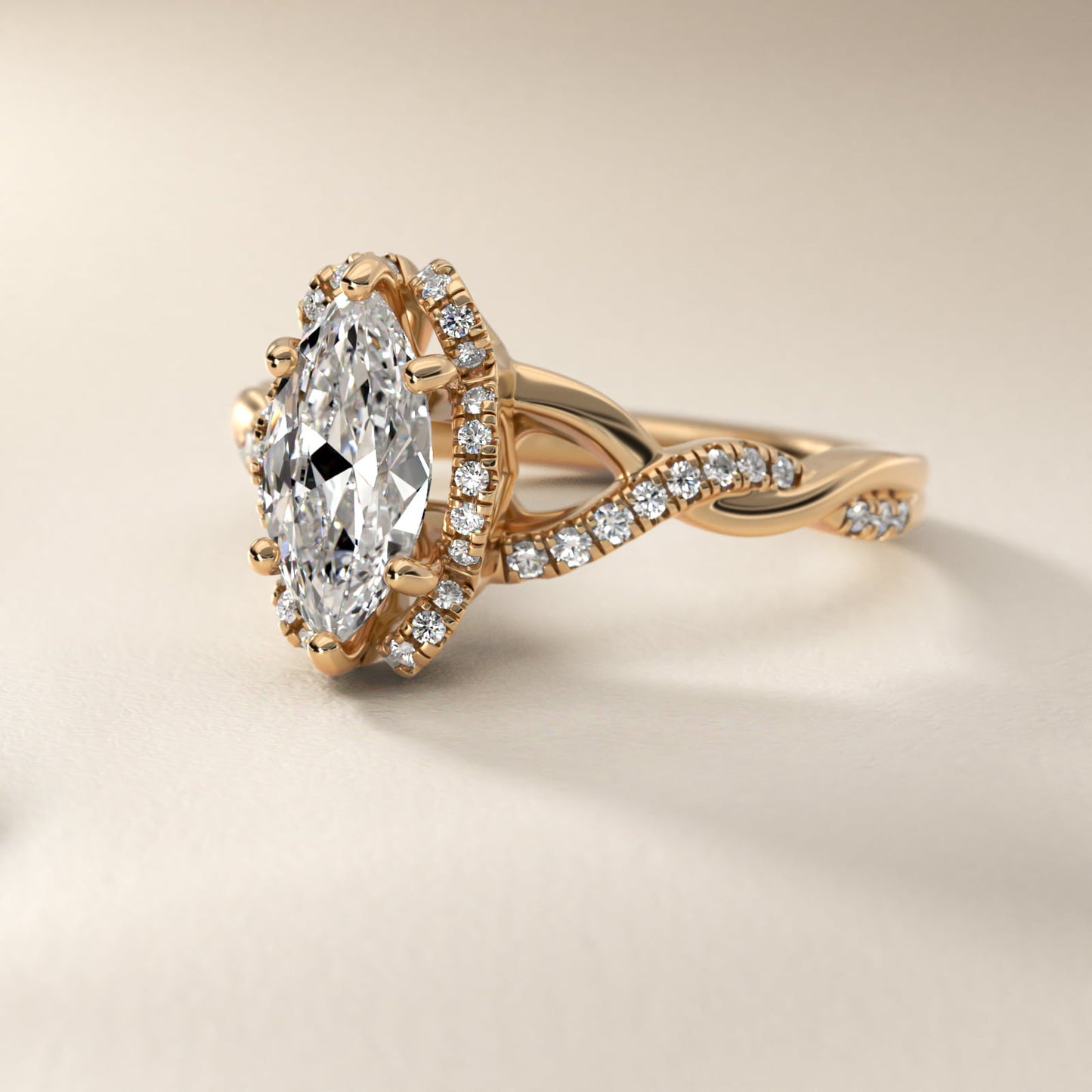 Interlaced PavŽ Halo Vintage-Style Engagement Ring In 14K Yellow Gold By James Allen - Marquise Center
