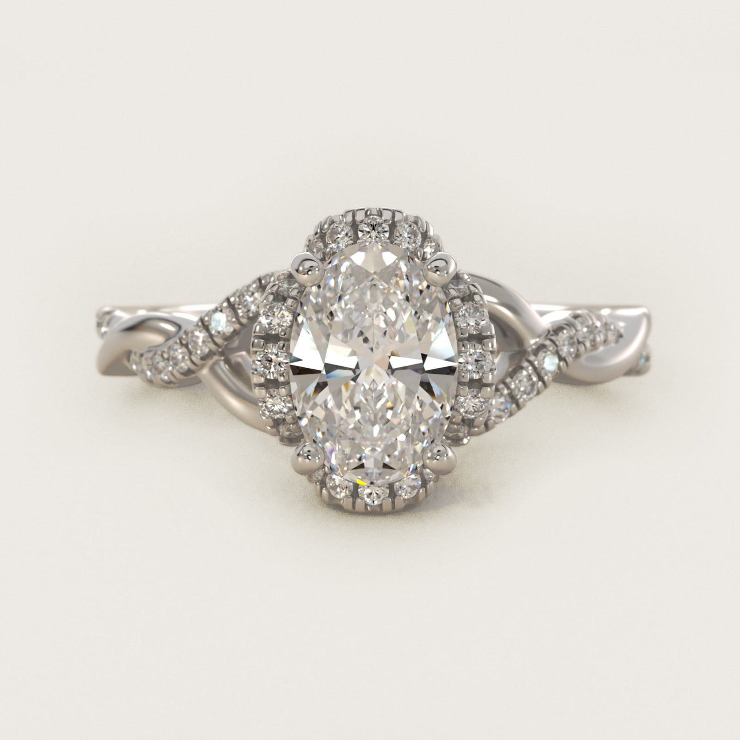 Interlaced PavŽ Halo Vintage-Style Engagement Ring In 18k White Gold By James Allen - Oval Center