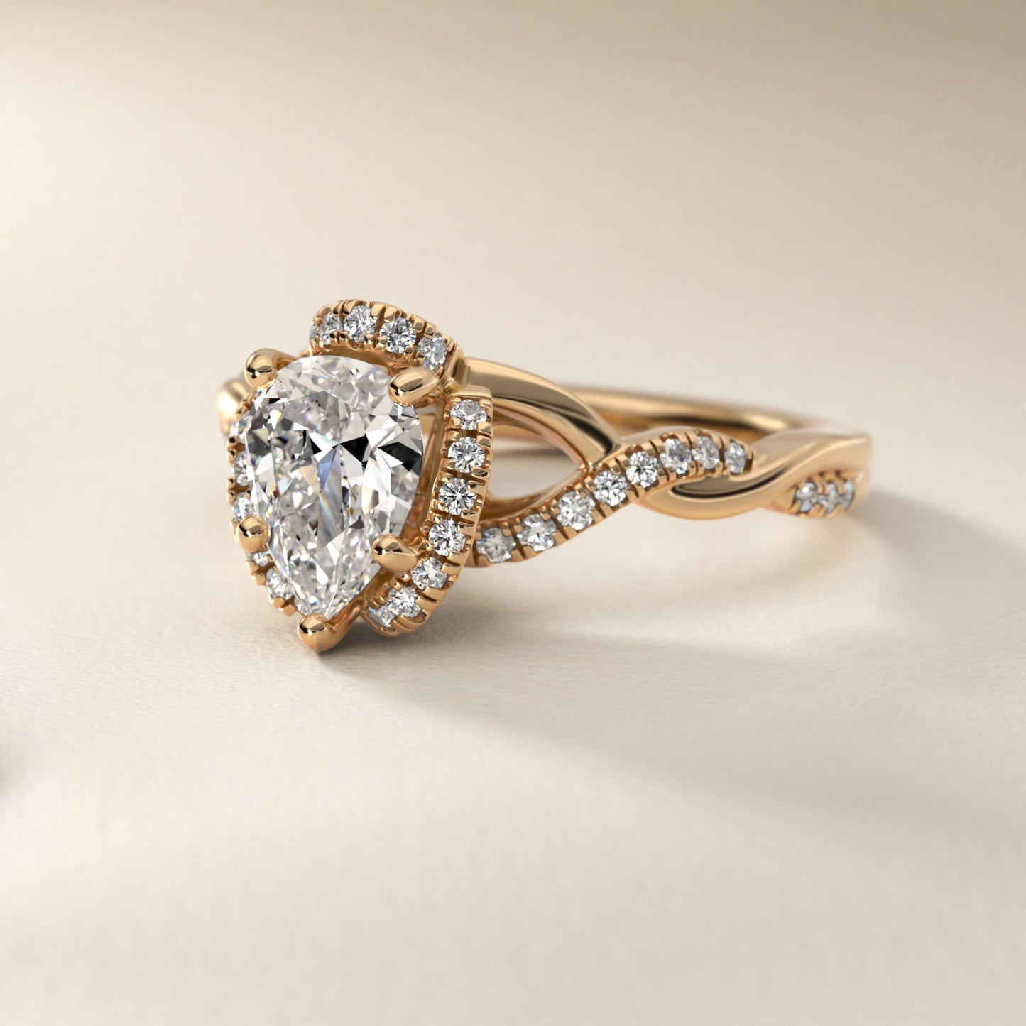 Interlaced PavŽ Halo Vintage-Style Engagement Ring In 14K Yellow Gold By James Allen - Pear Center