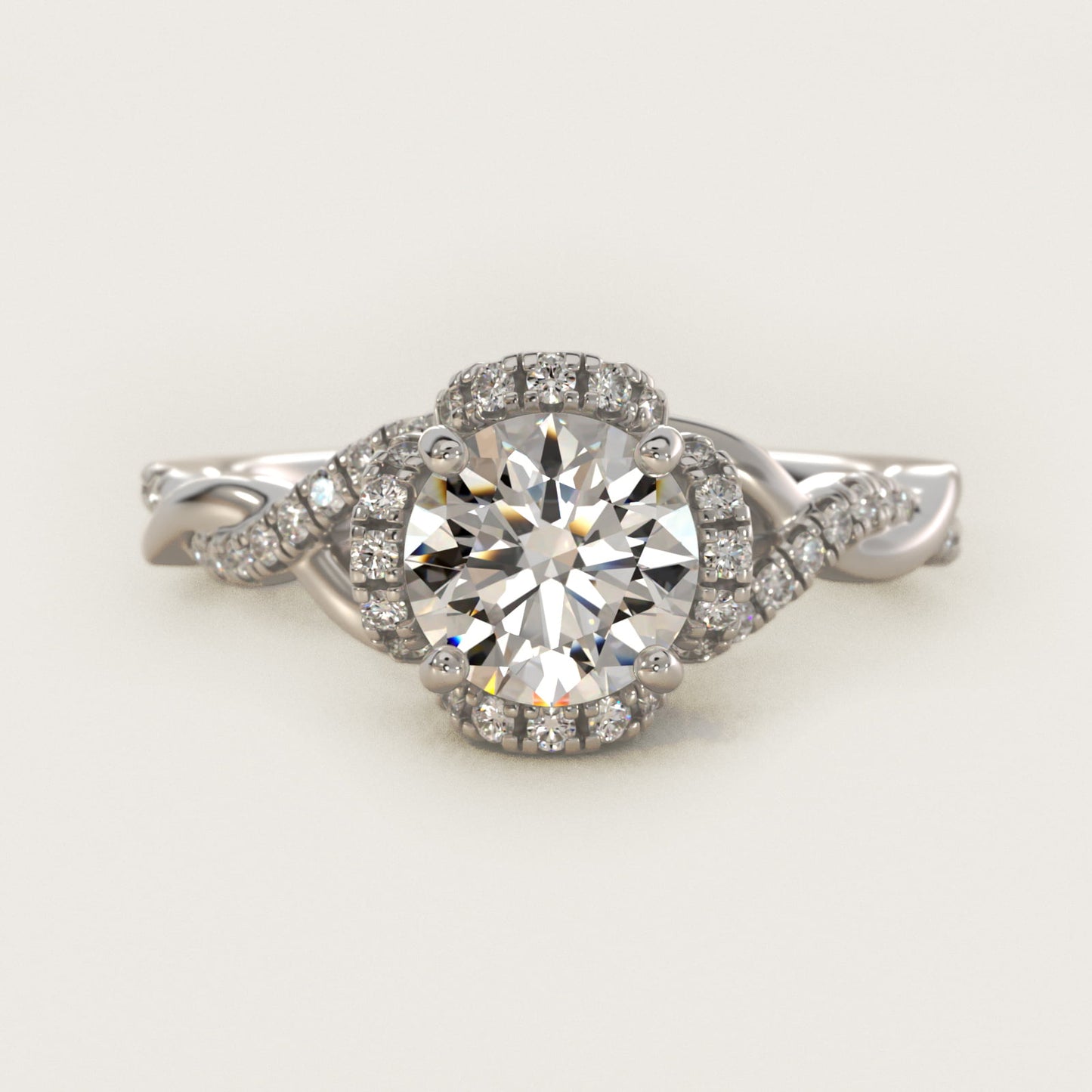 Interlaced PavŽ Halo Vintage-Style Engagement Ring In 14K White Gold By James Allen - Round Center