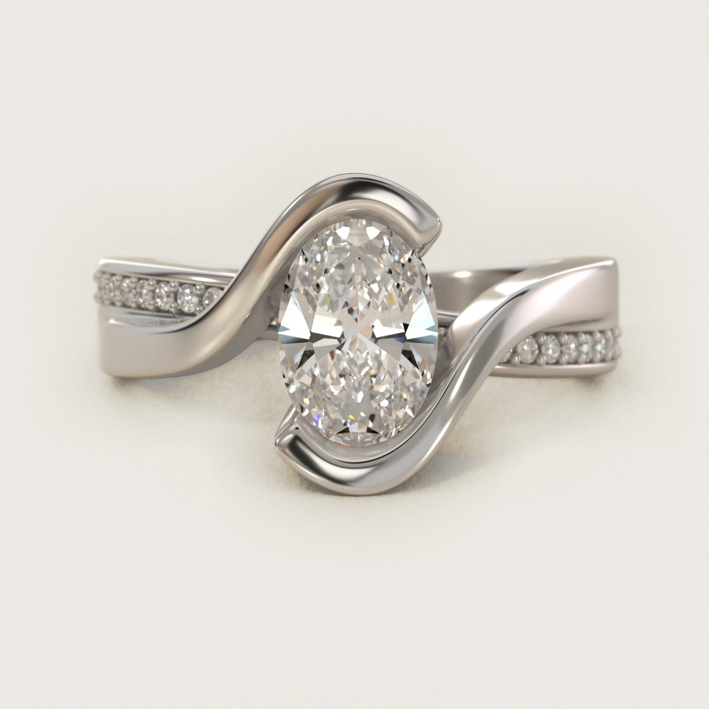 Intertwined Bypass Tension Engagement Ring In 14K White Gold By James Allen - Oval Center