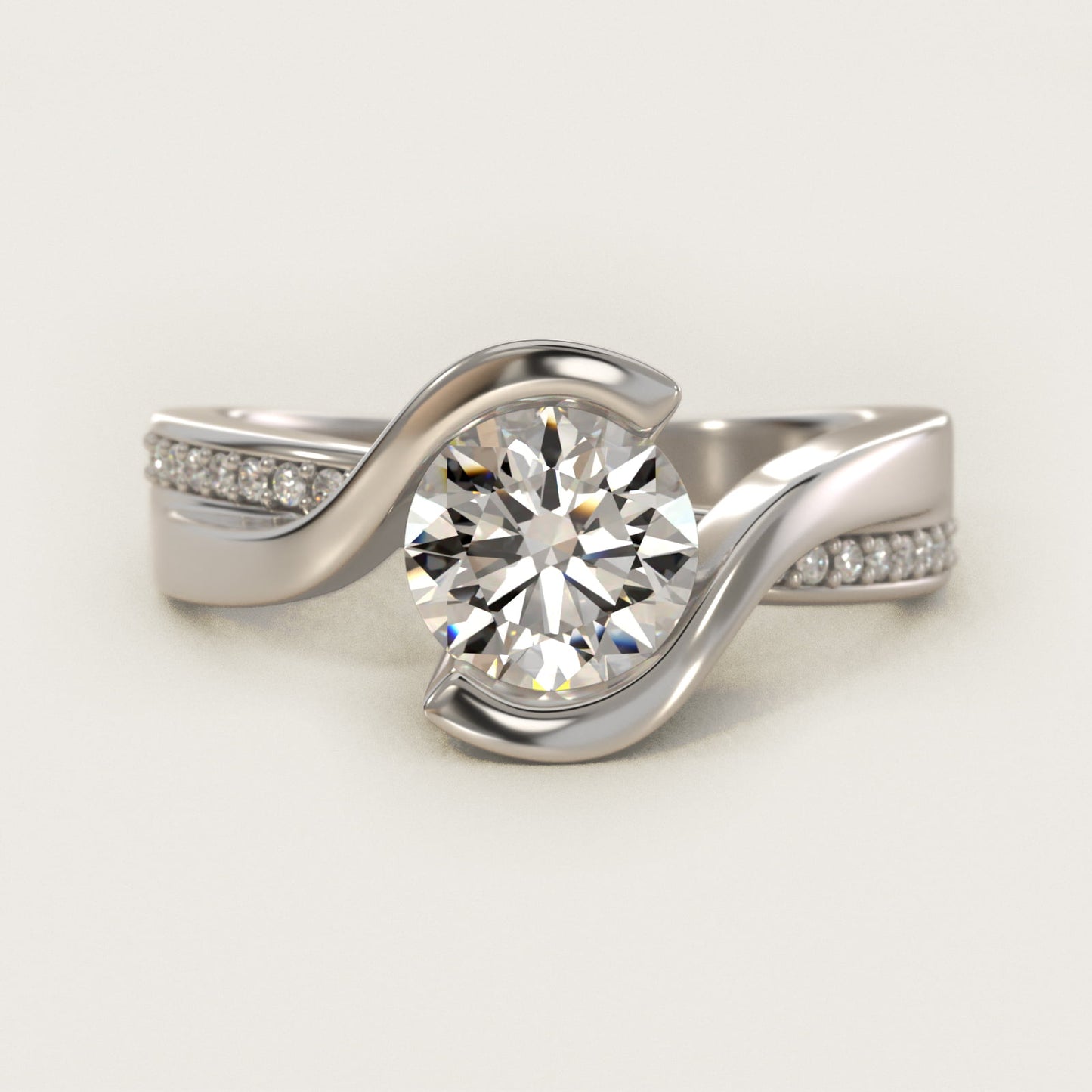 Intertwined Bypass Tension Engagement Ring In 18k White Gold By James Allen - Round Center