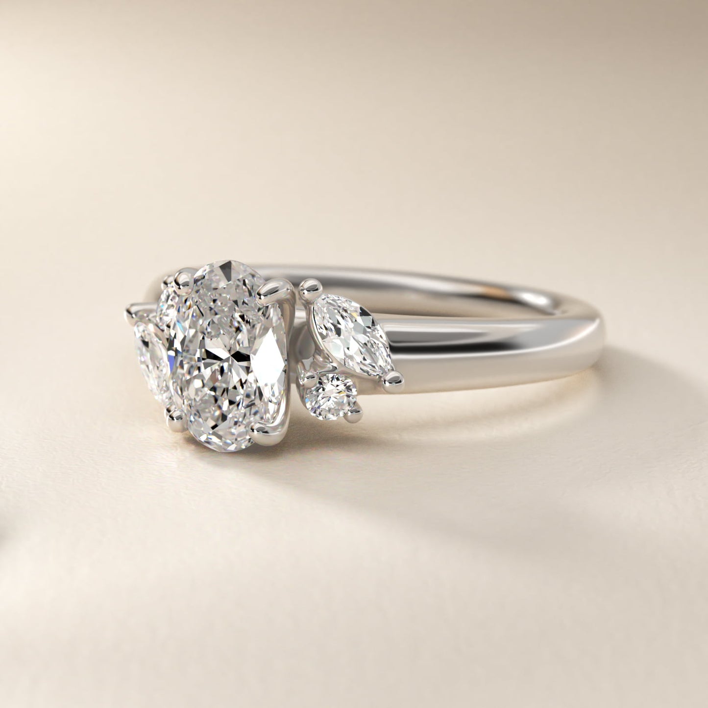 J'adore Le Jardin Diamond Engagement Ring in 18k White Gold (1/5 ct. tw.) - Oval Center