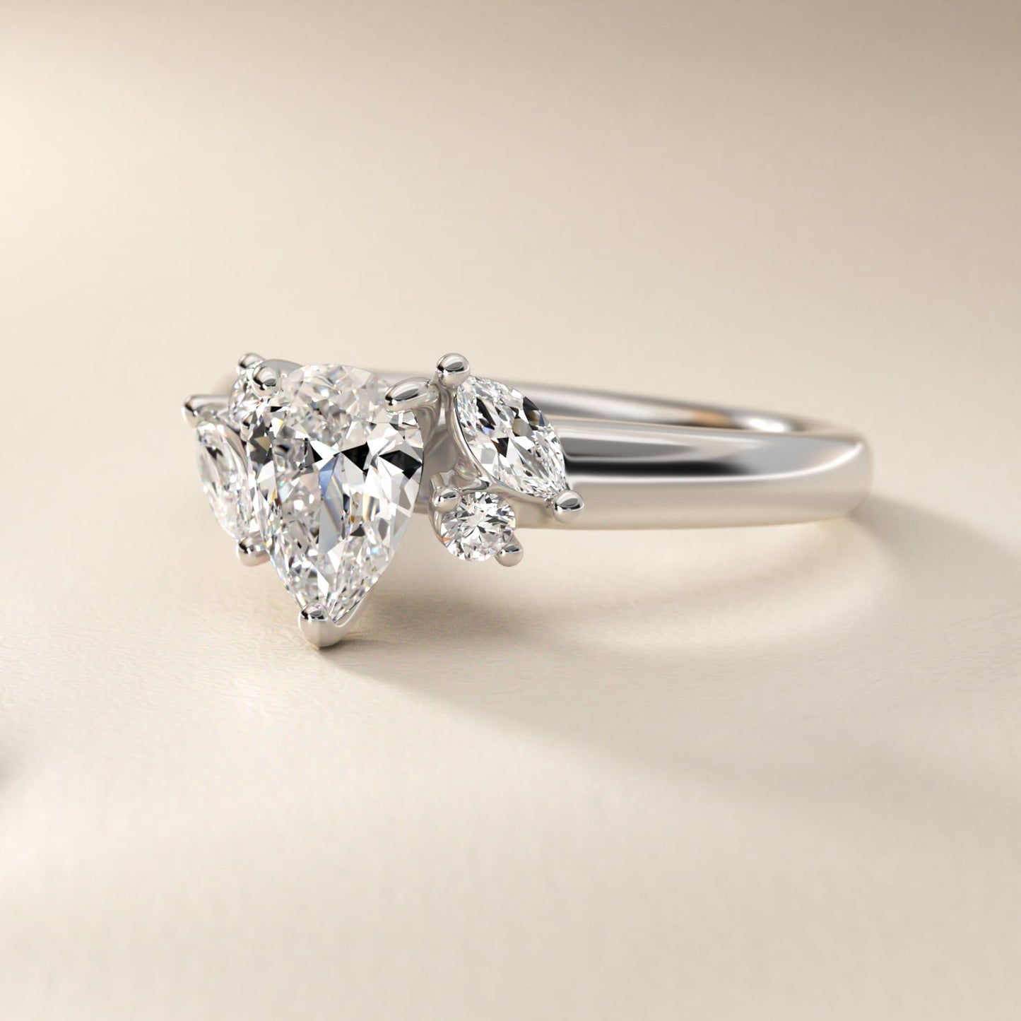 J'adore Le Jardin Diamond Engagement Ring in 14k White Gold (1/5 ct. tw.) - Pear Center