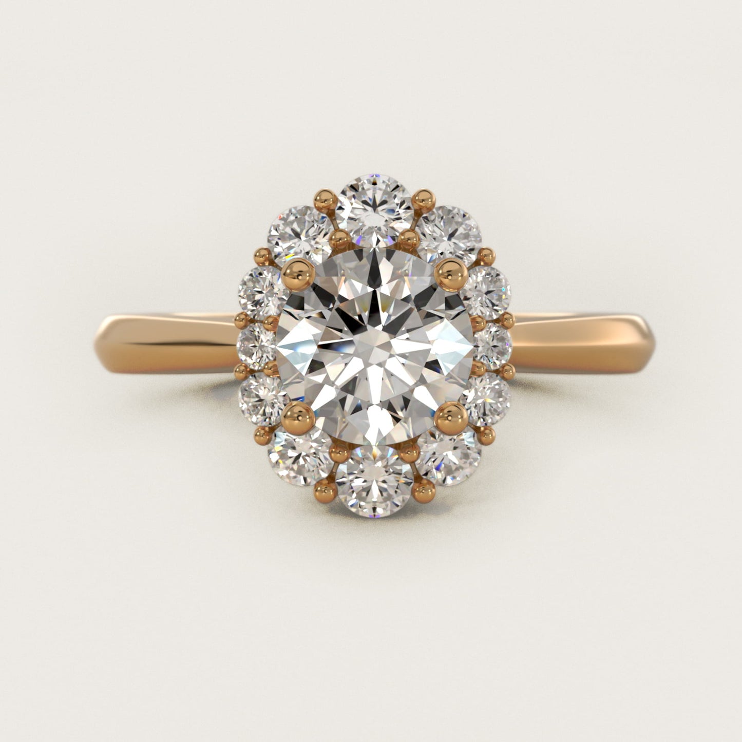 Knife Edge Graduated Oval Diamond Halo Engagement Ring in 18k Yellow Gold (1/3 ct. tw.) - Round Center