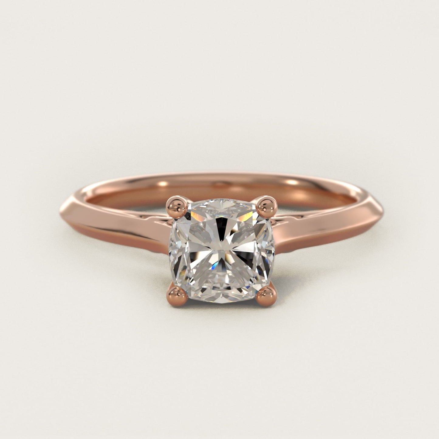 Knife Edge Lotus Bridge Solitaire Plus Diamond Engagement Ring in 14k Rose Gold - Cushion Center