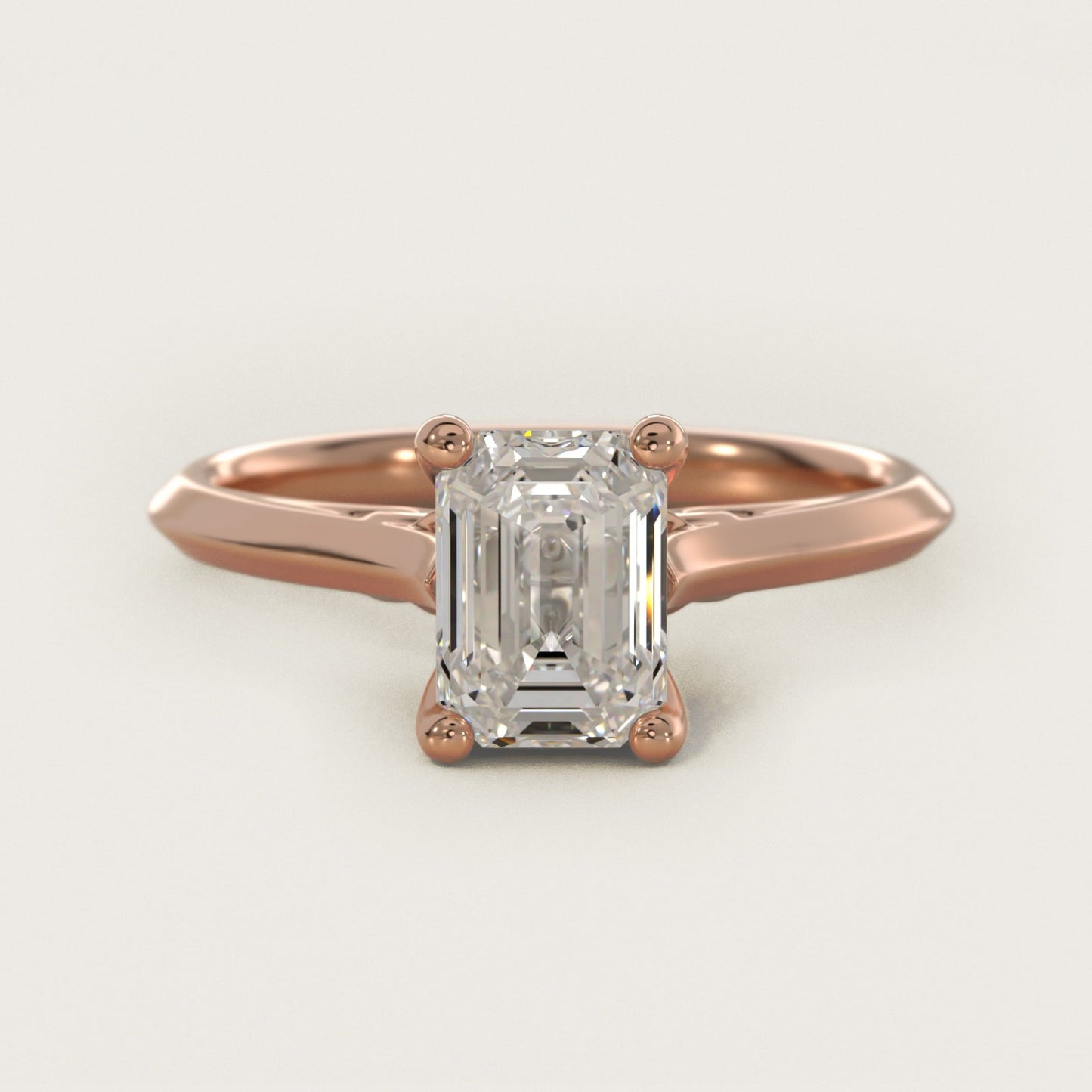 Knife Edge Lotus Bridge Solitaire Plus Diamond Engagement Ring in 18k Rose Gold - Emerald Center