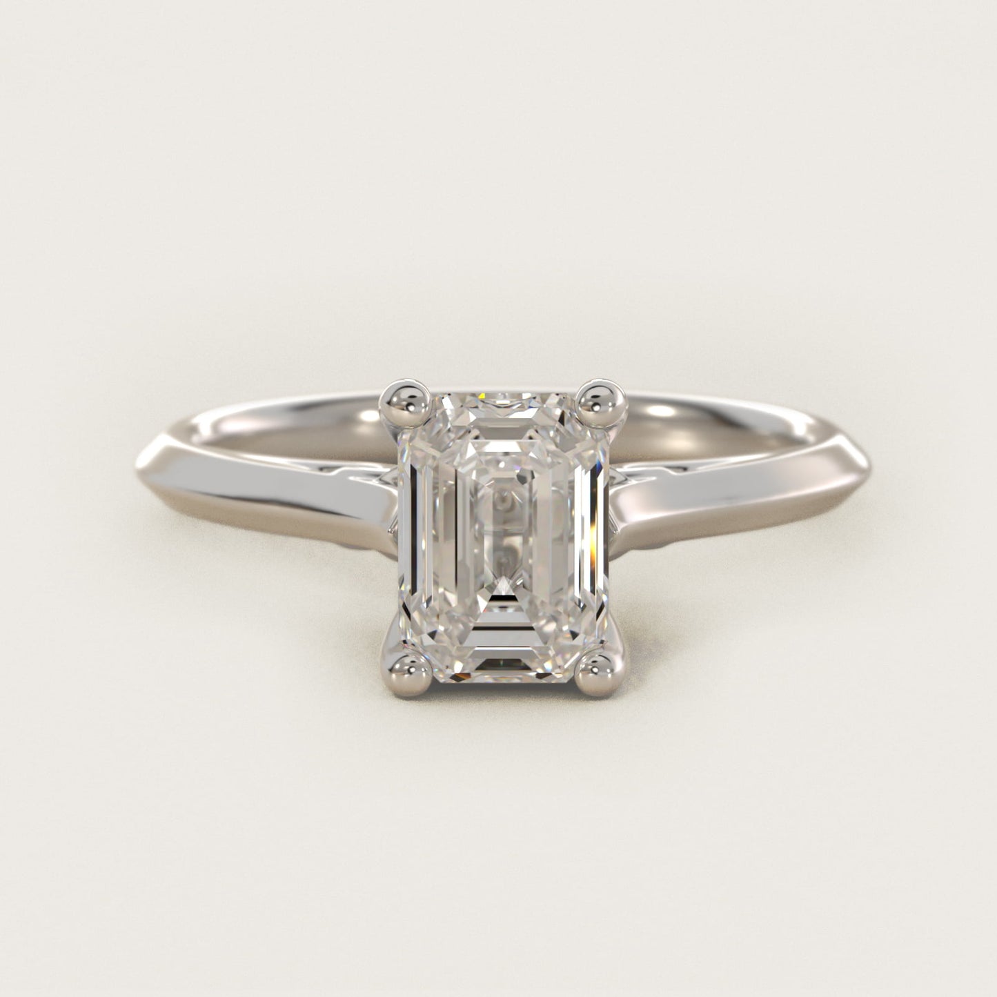 Knife Edge Lotus Bridge Solitaire Plus Diamond Engagement Ring in 14k White Gold - Emerald Center