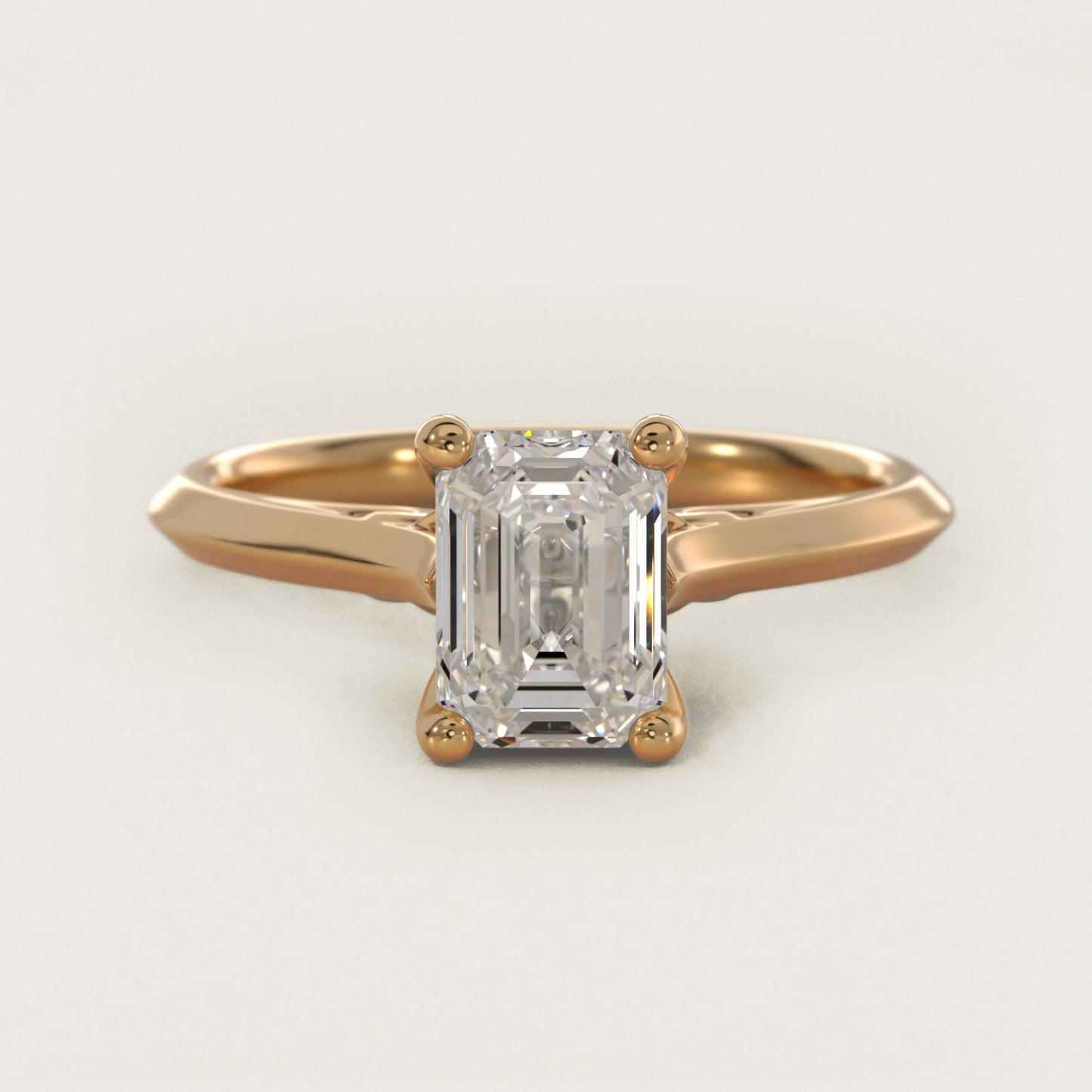 Knife Edge Lotus Bridge Solitaire Plus Diamond Engagement Ring in 14k Yellow Gold - Emerald Center