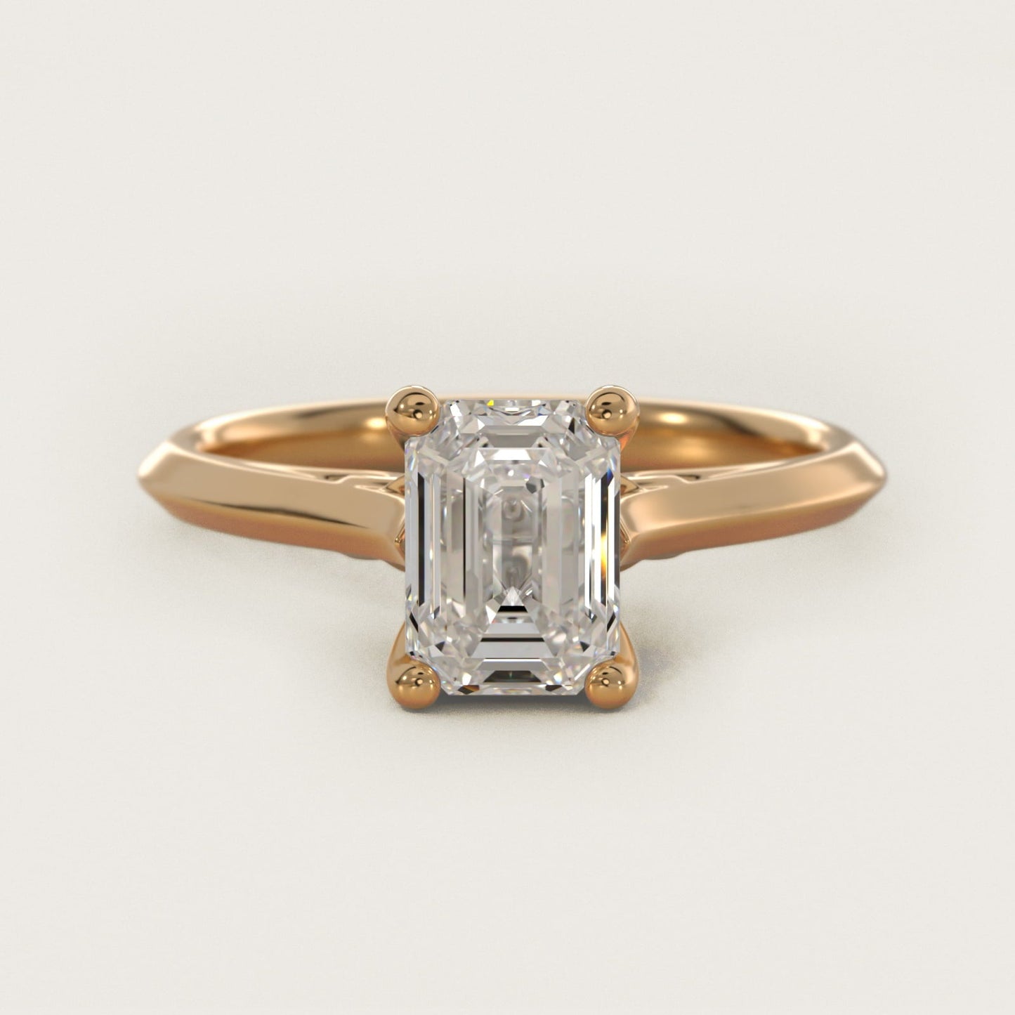 Knife Edge Lotus Bridge Solitaire Plus Diamond Engagement Ring in 18k Yellow Gold - Emerald Center