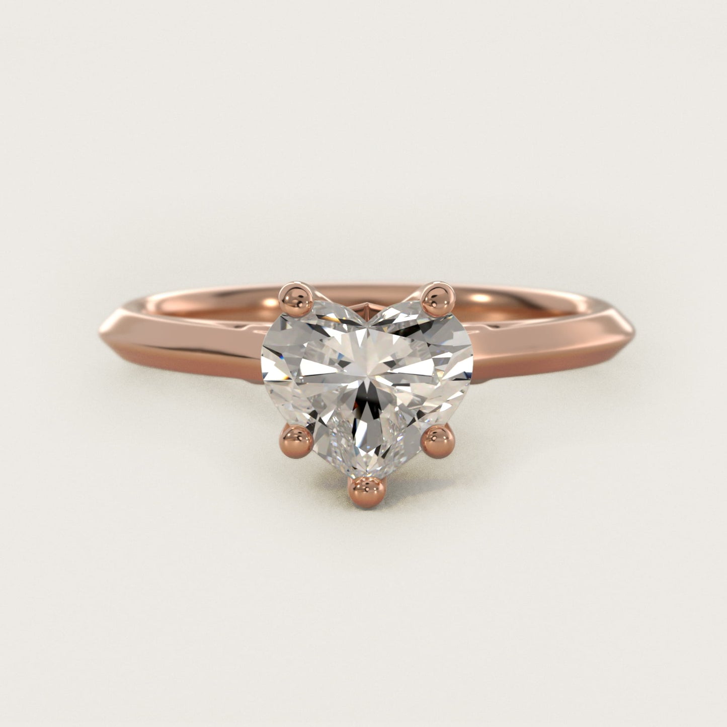Knife Edge Lotus Bridge Solitaire Plus Diamond Engagement Ring in 14k Rose Gold - Heart Center