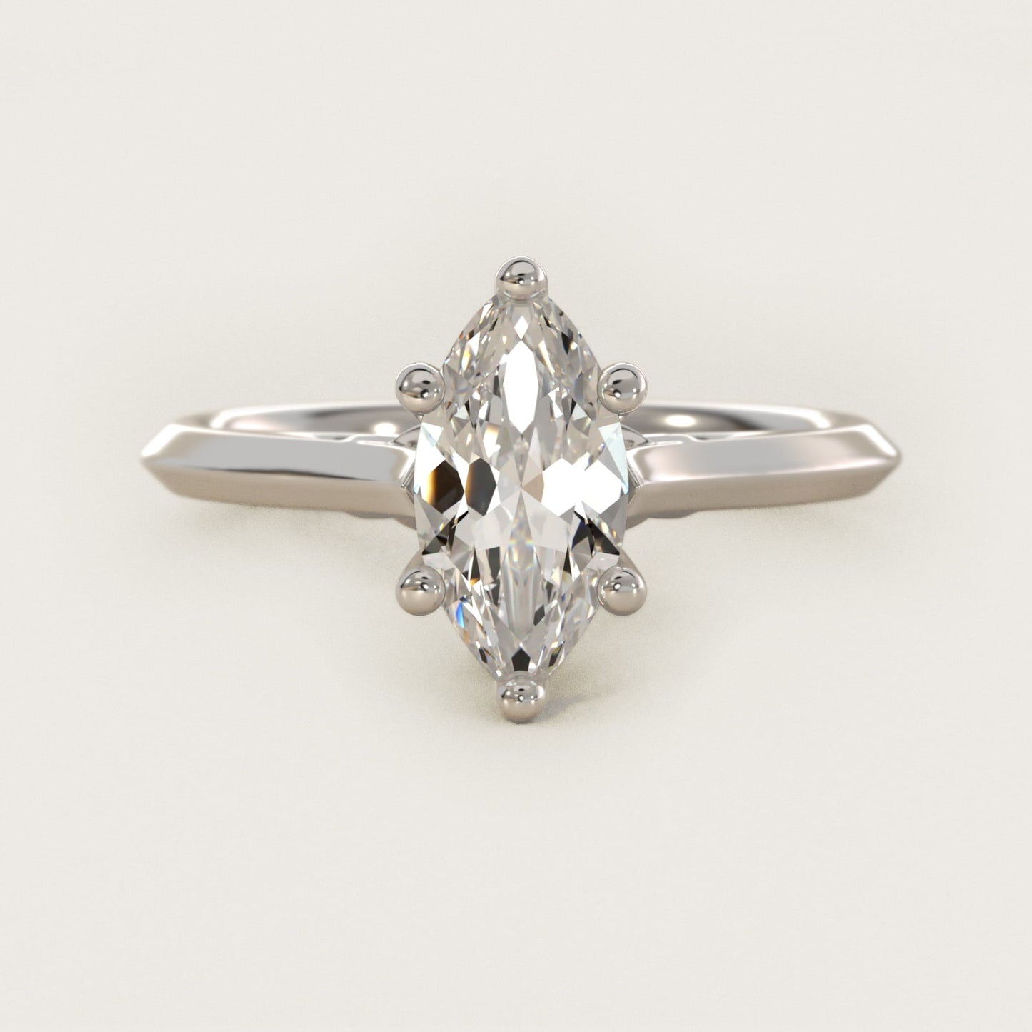 Knife Edge Lotus Bridge Solitaire Plus Diamond Engagement Ring in 14k White Gold - Marquise Center