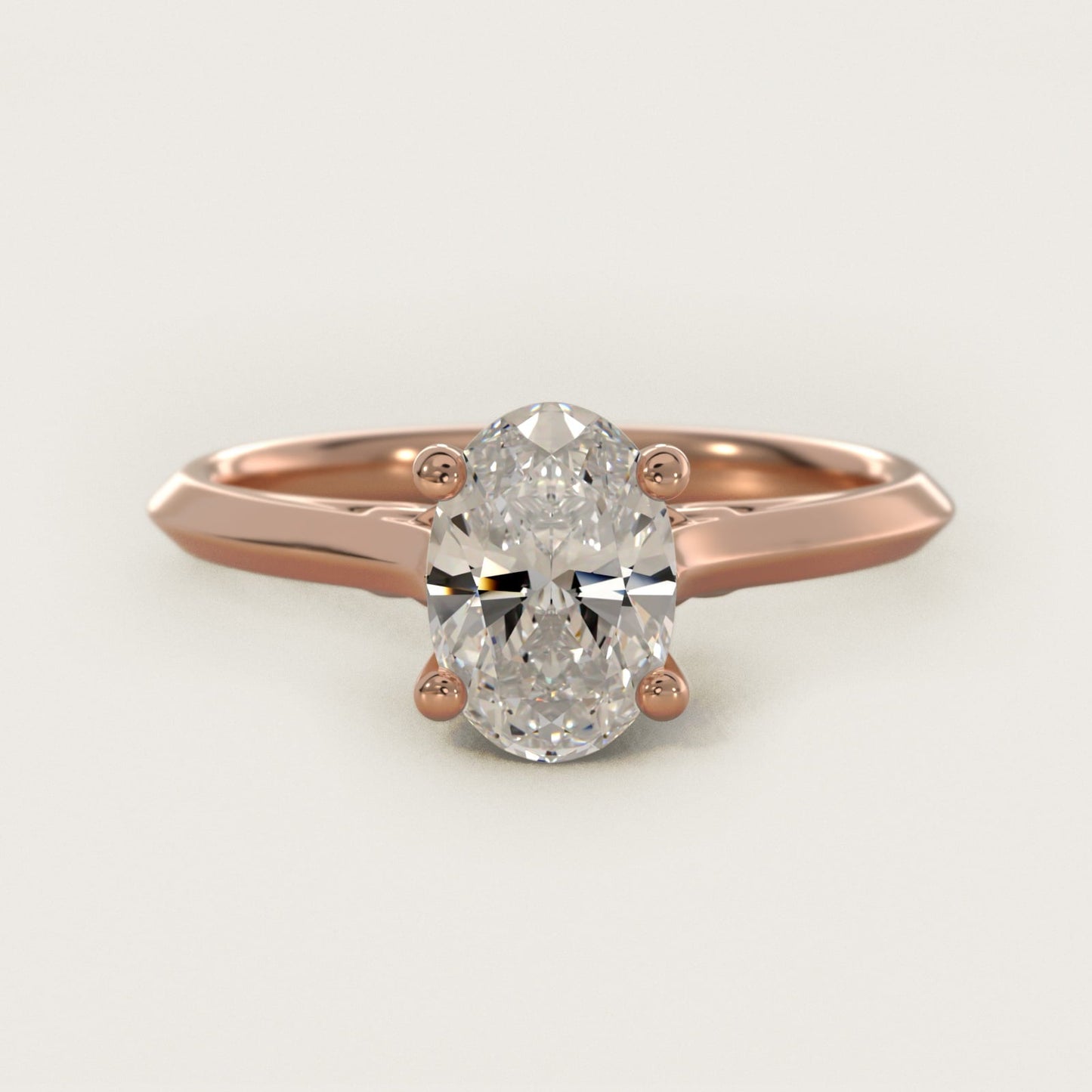 Knife Edge Lotus Bridge Solitaire Plus Diamond Engagement Ring in 18k Rose Gold - Oval Center