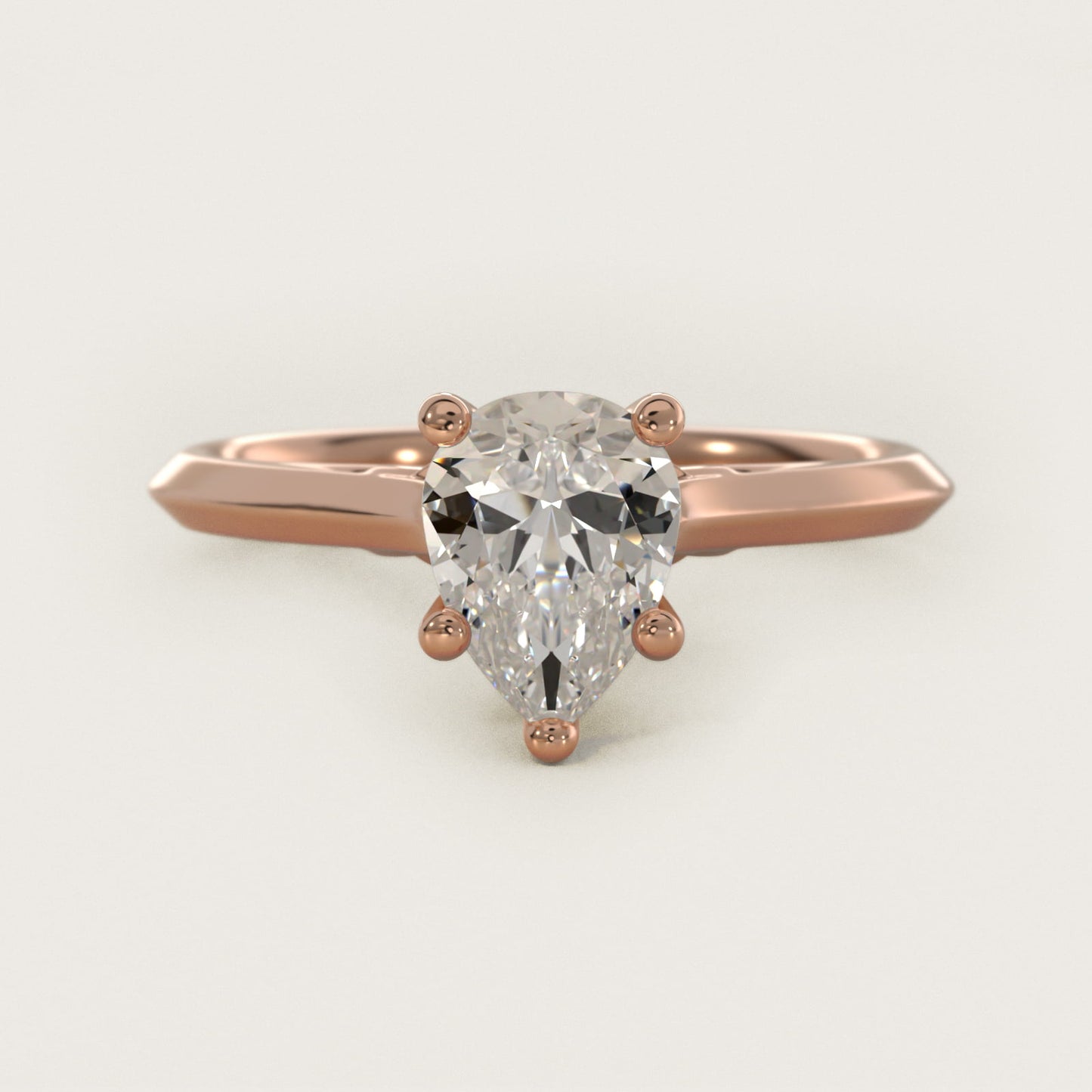 Knife Edge Lotus Bridge Solitaire Plus Diamond Engagement Ring in 14k Rose Gold - Pear Center