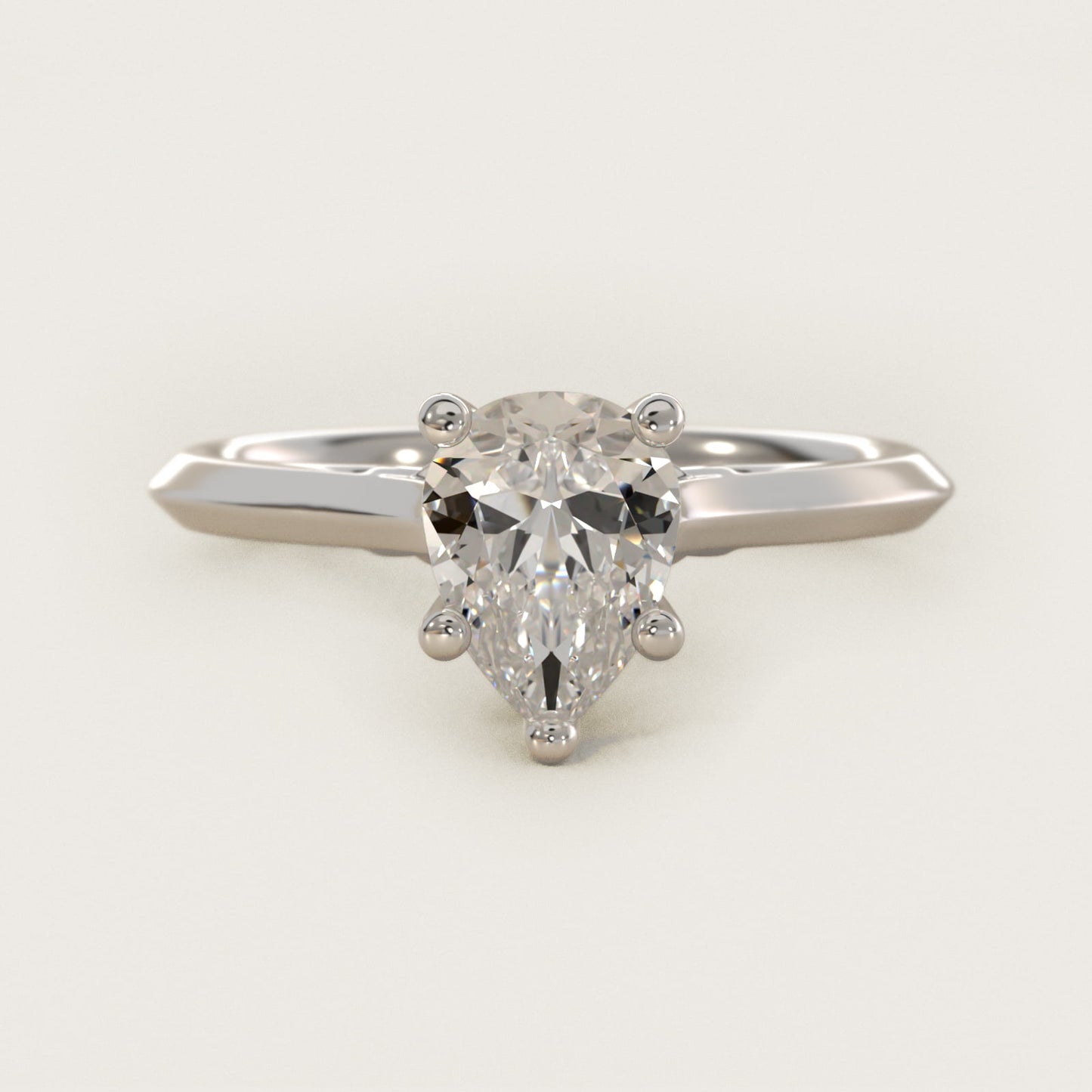 Knife Edge Lotus Bridge Solitaire Plus Diamond Engagement Ring in 14k White Gold - Pear Center