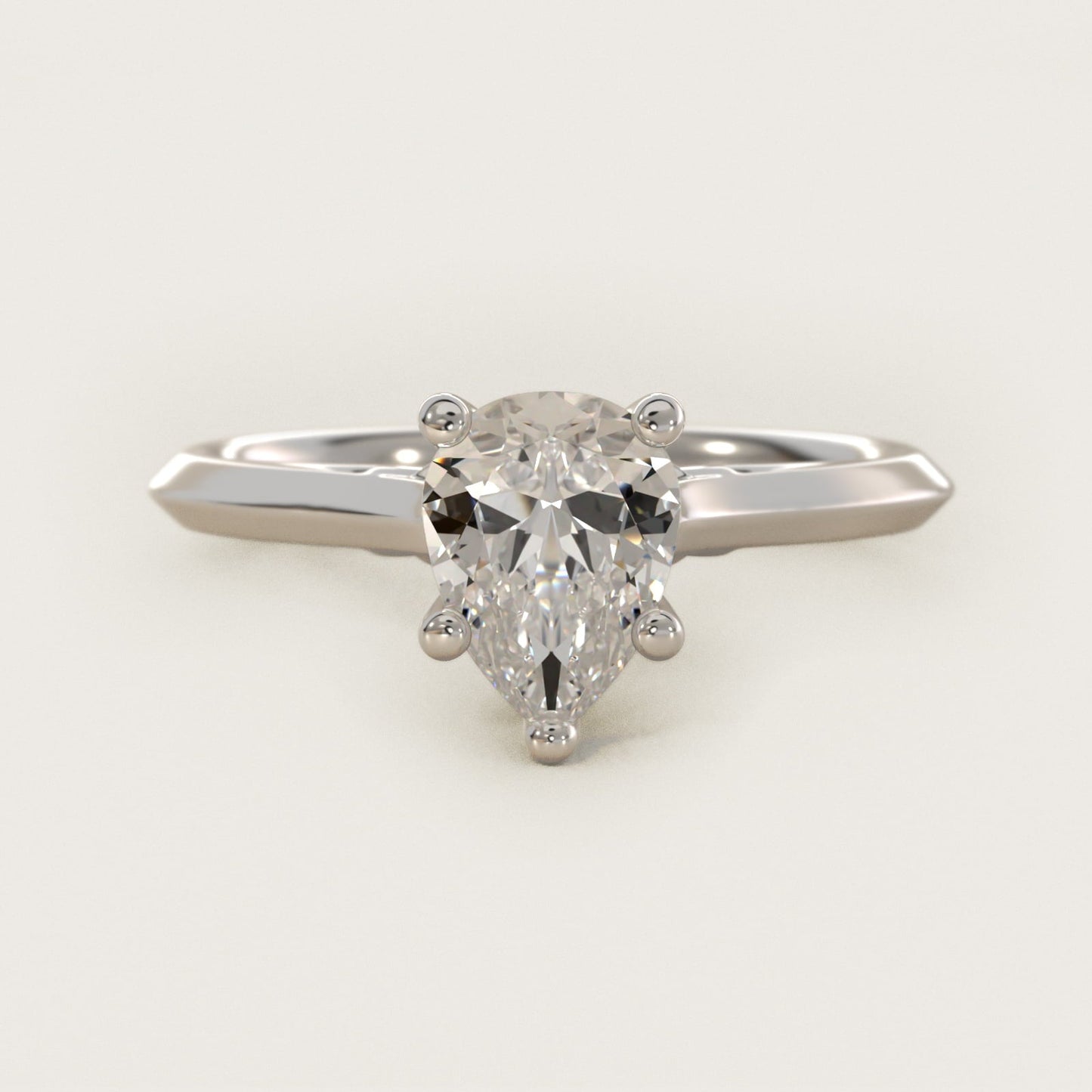 Knife Edge Lotus Bridge Solitaire Plus Diamond Engagement Ring in 18k White Gold - Pear Center