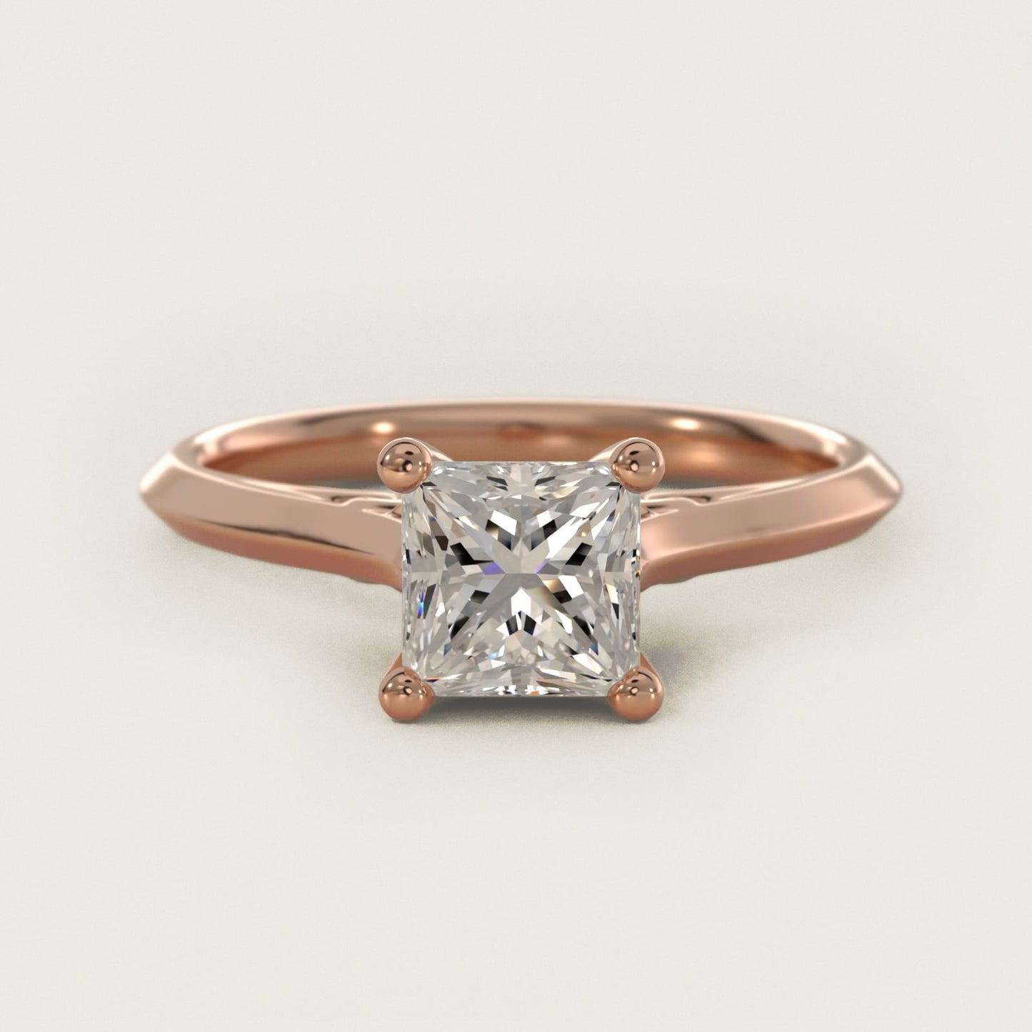 Knife Edge Lotus Bridge Solitaire Plus Diamond Engagement Ring in 18k Rose Gold - Princess Center