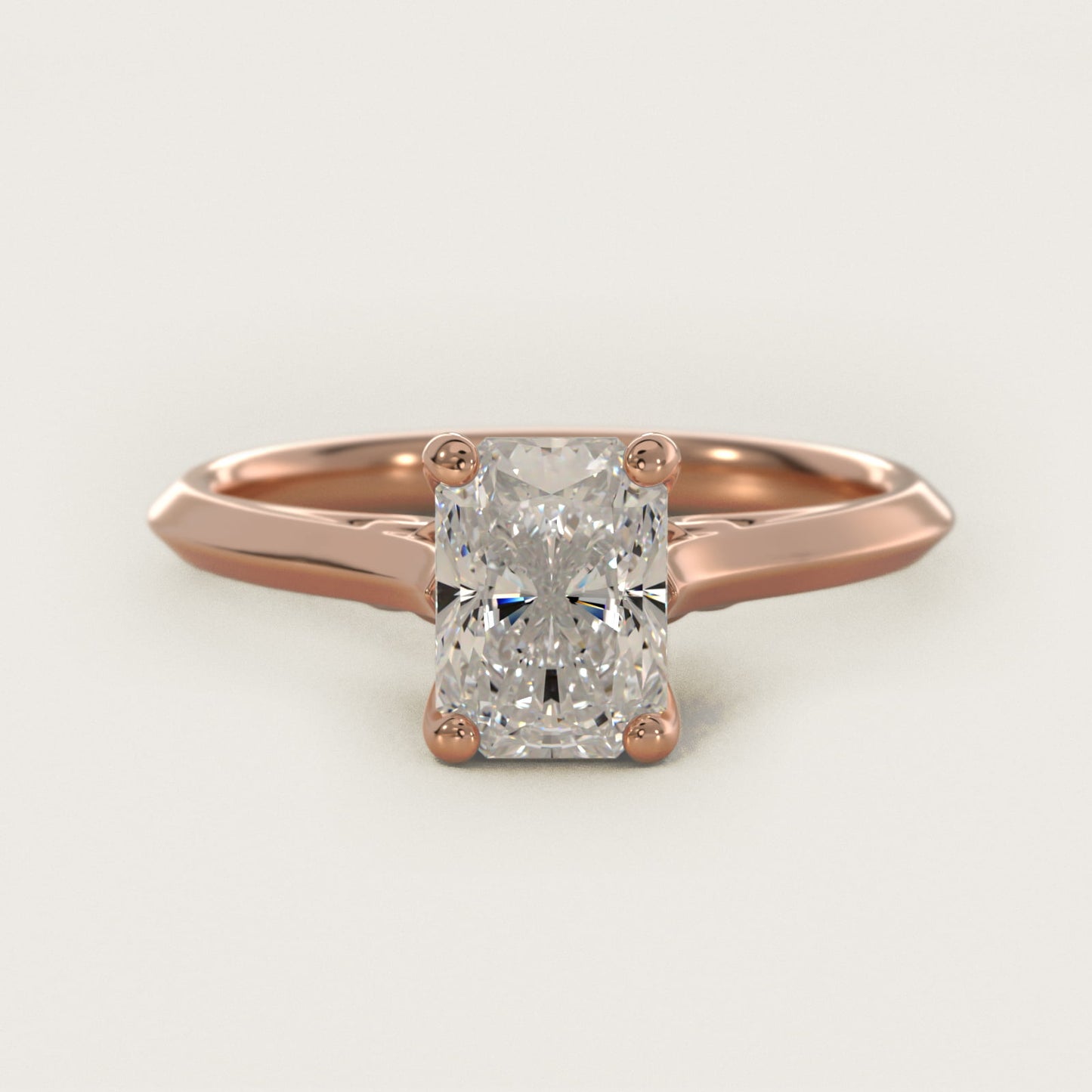 Knife Edge Lotus Bridge Solitaire Plus Diamond Engagement Ring in 14k Rose Gold - Radiant Center