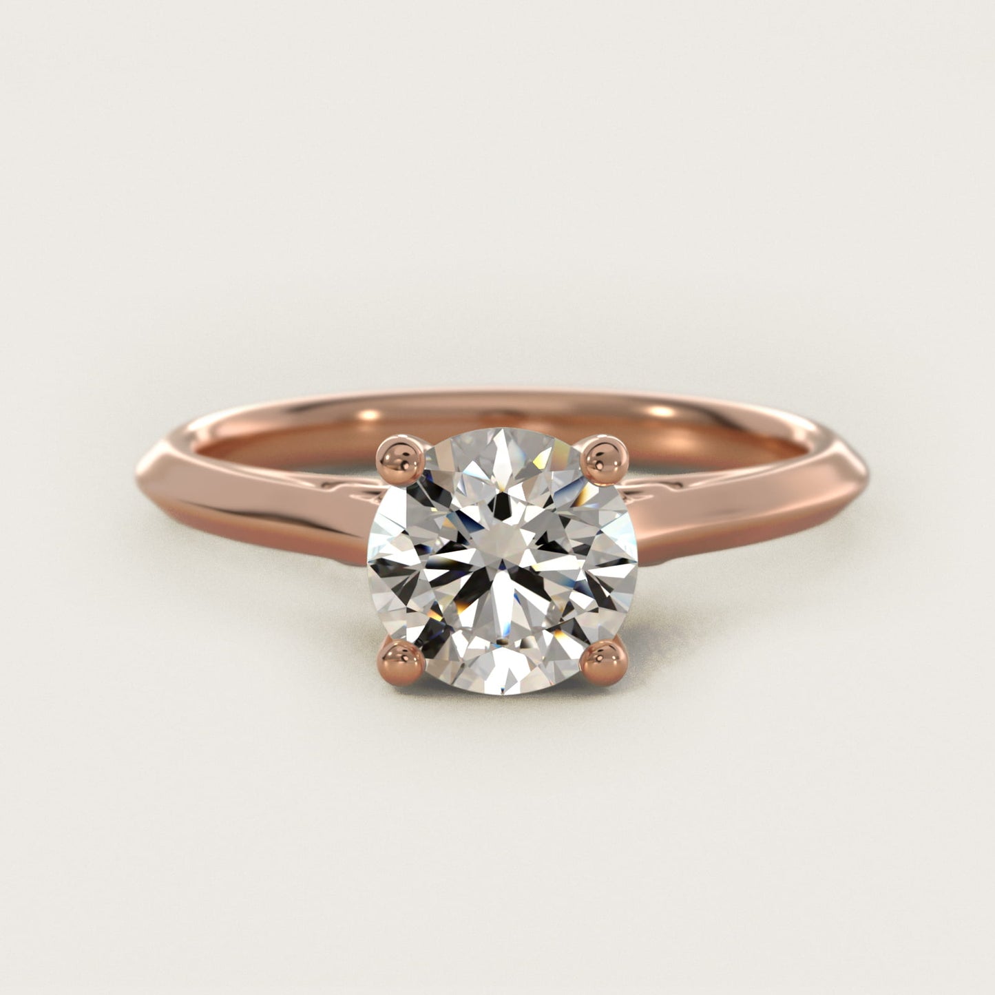 Knife Edge Lotus Bridge Solitaire Plus Diamond Engagement Ring in 14k Rose Gold - Round Center