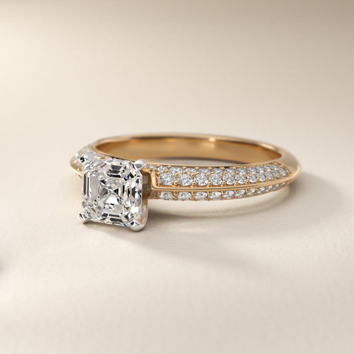Knife Edge MicropavŽ Diamond Engagement Ring in 14K Yellow Gold (1/3 ct. tw.) - Asscher Center