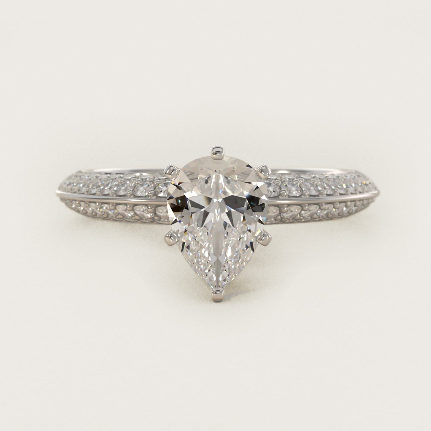Knife Edge MicropavŽ Diamond Engagement Ring in 18k White Gold (1/3 ct. tw.) - Pear Center