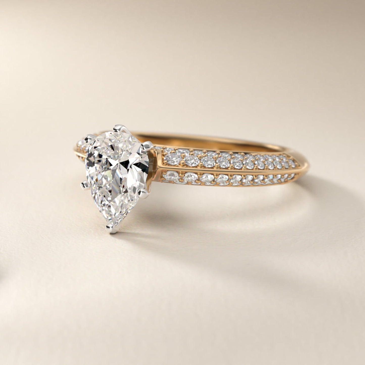Knife Edge MicropavŽ Diamond Engagement Ring in 14K Yellow Gold (1/3 ct. tw.) - Pear Center