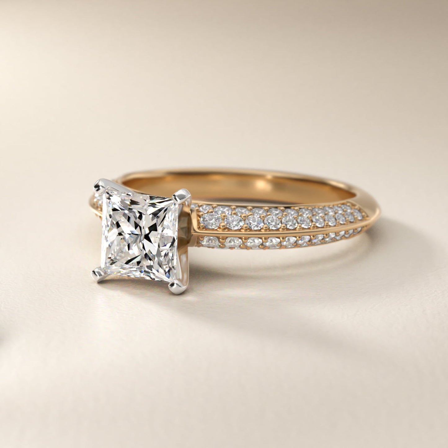 Knife Edge MicropavŽ Diamond Engagement Ring in 18k Yellow Gold (1/3 ct. tw.) - Princess Center