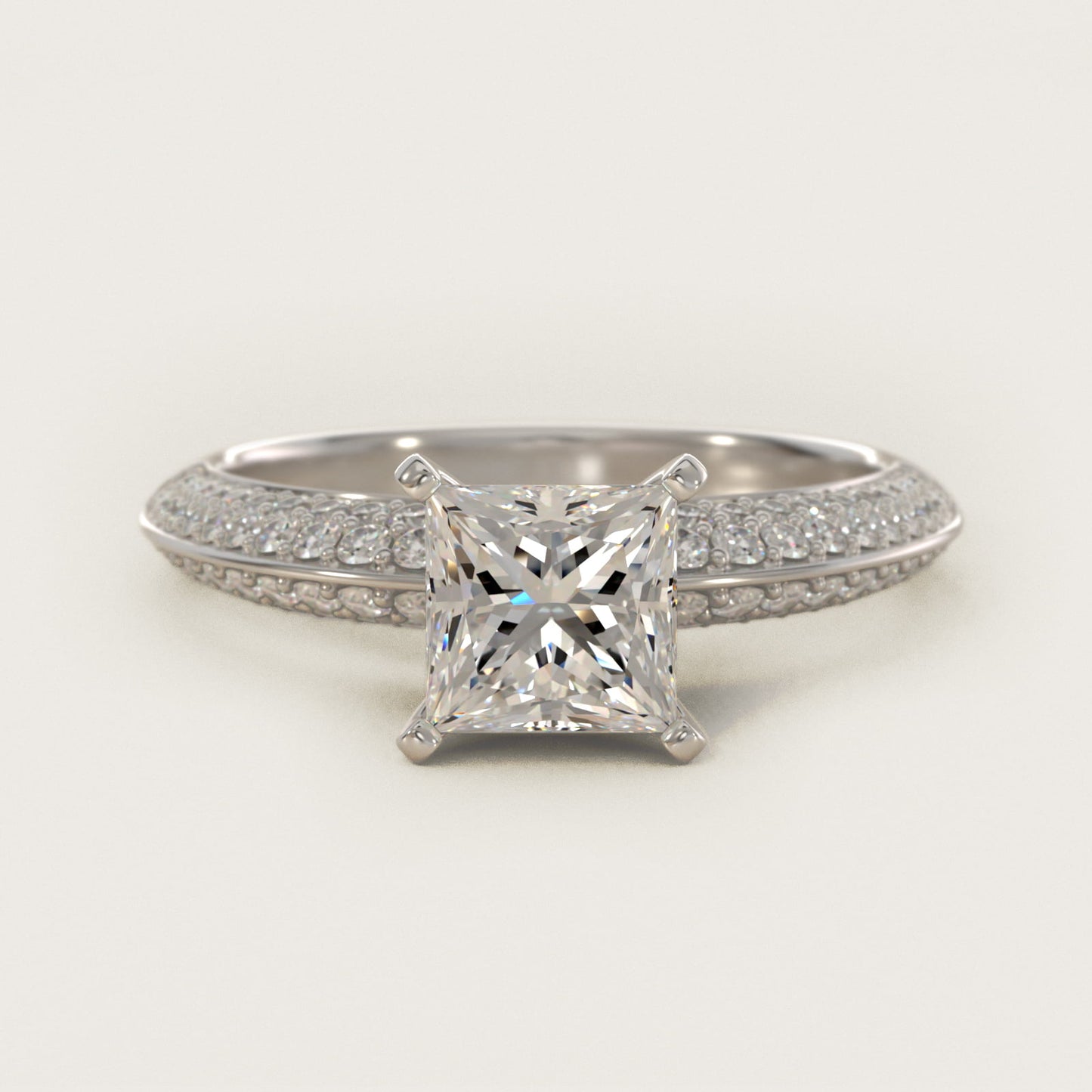 Knife Edge MicropavŽ Diamond Engagement Ring in Platinum (1/3 ct. tw.) - Princess Center