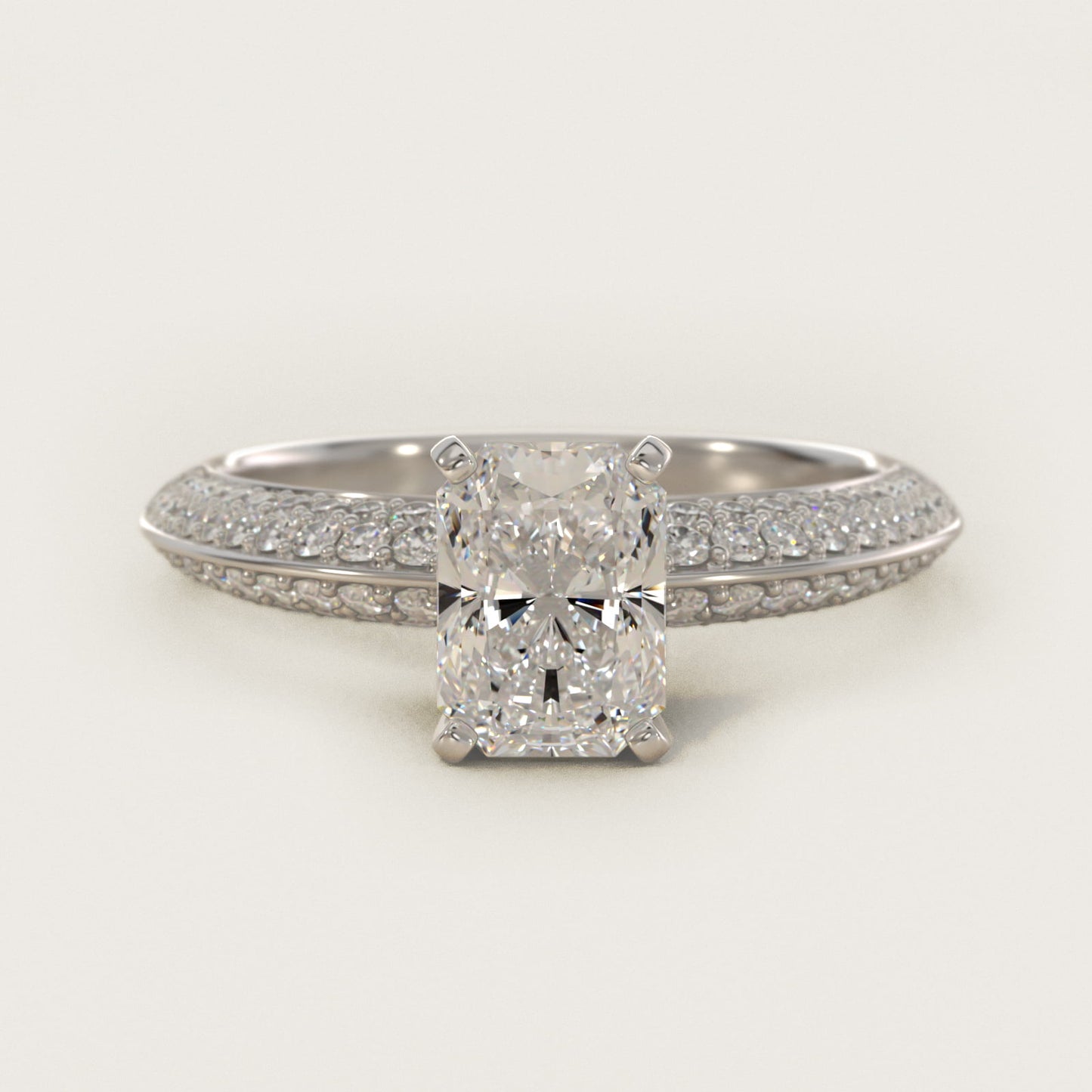 Knife Edge MicropavŽ Diamond Engagement Ring in 14k White Gold (1/3 ct. tw.) - Radiant Center