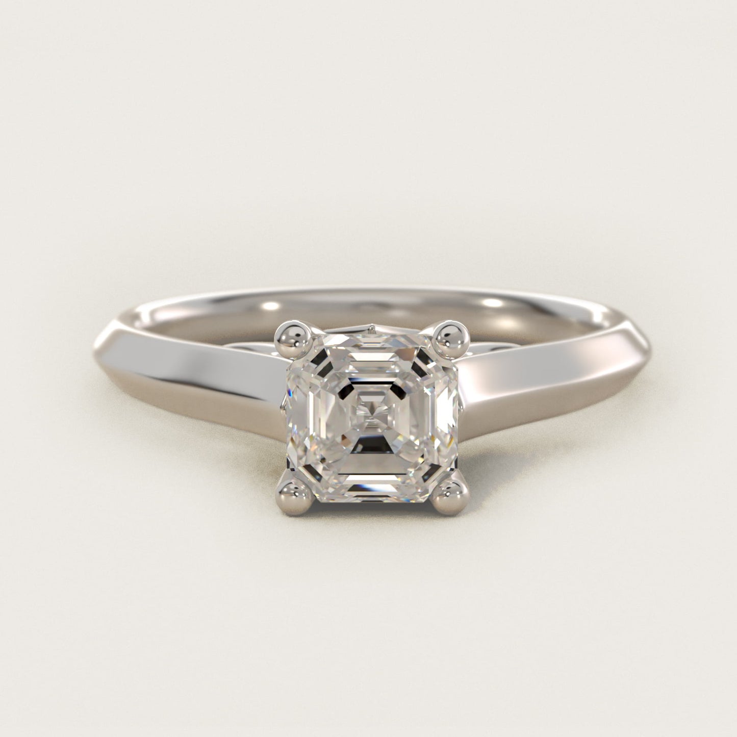 Knife Edge Scroll Solitaire Plus Diamond Engagement Ring in Platinum - Asscher Center