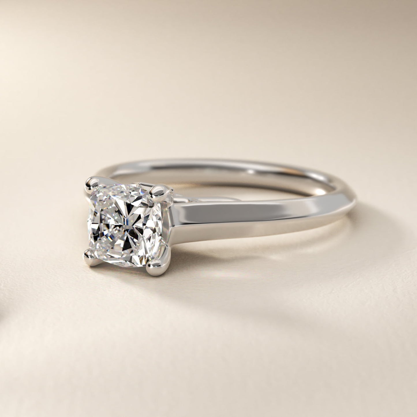 Knife Edge Scroll Solitaire Plus Diamond Engagement Ring in 14k White Gold - Cushion Center