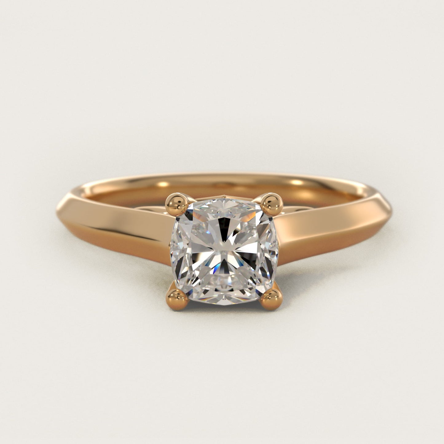 Knife Edge Scroll Solitaire Plus Diamond Engagement Ring in 14k Yellow Gold - Cushion Center