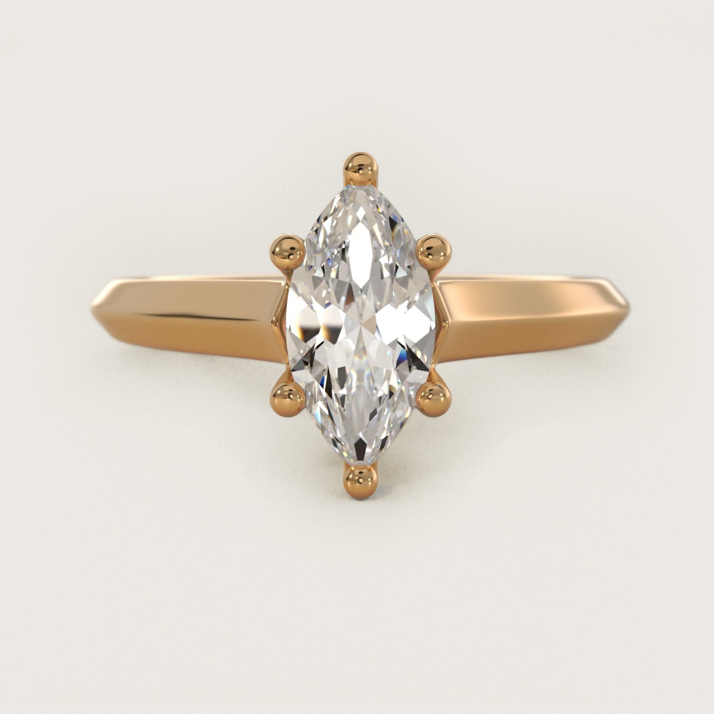 Knife Edge Scroll Solitaire Plus Diamond Engagement Ring in 14k Yellow Gold - Marquise Center