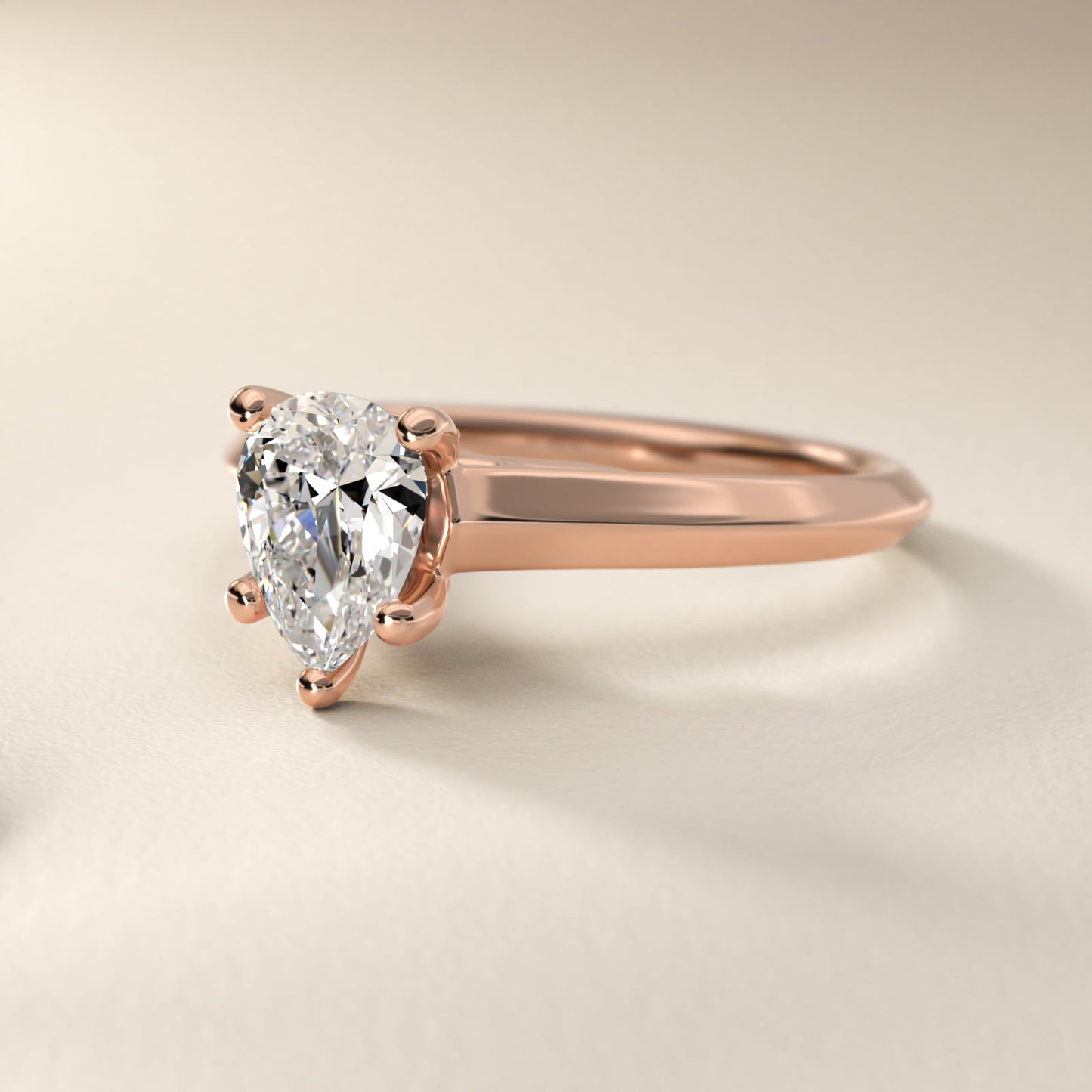 Knife Edge Scroll Solitaire Plus Diamond Engagement Ring in 14k Rose Gold - Pear Center