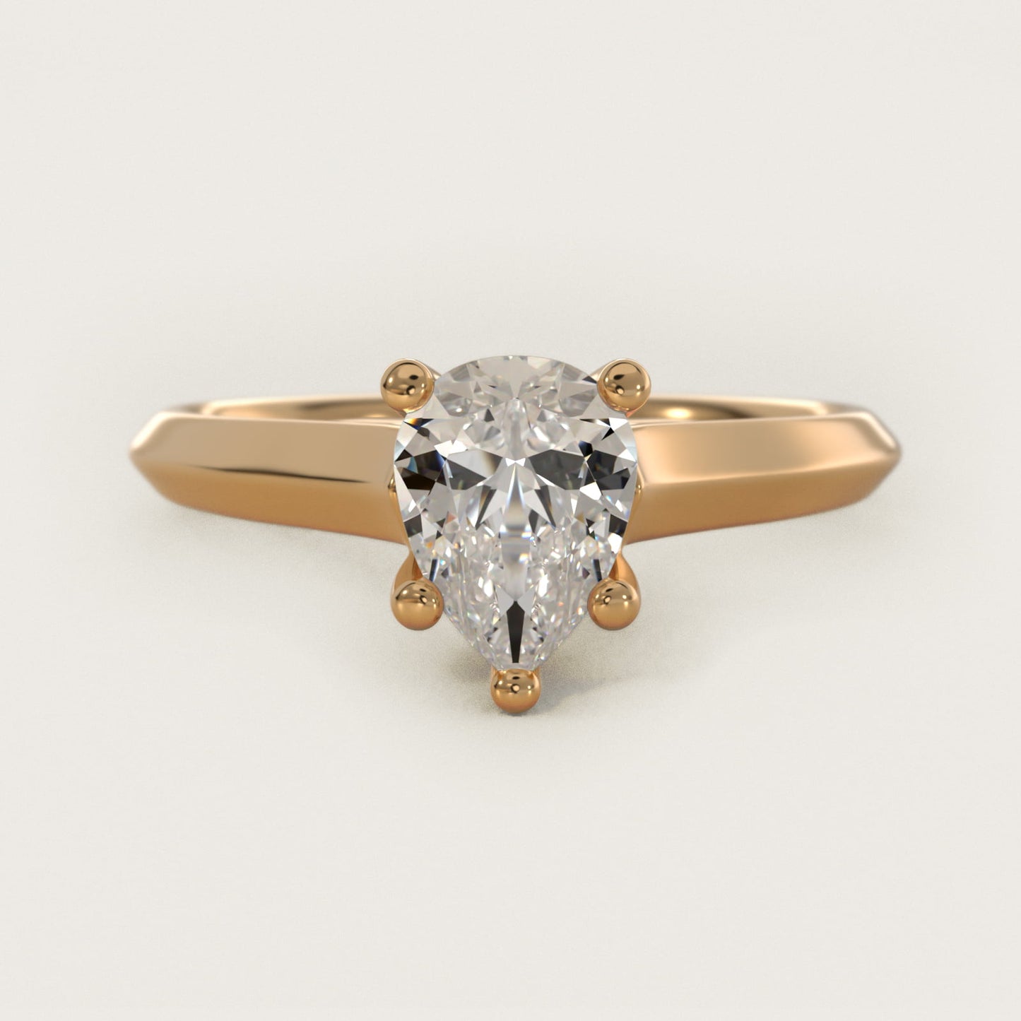 Knife Edge Scroll Solitaire Plus Diamond Engagement Ring in 14k Yellow Gold - Pear Center