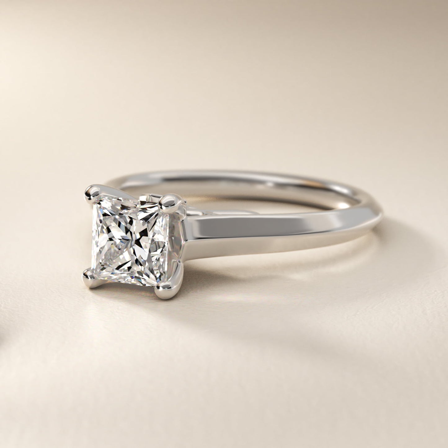 Knife Edge Scroll Solitaire Plus Diamond Engagement Ring in 14k White Gold - Princess Center
