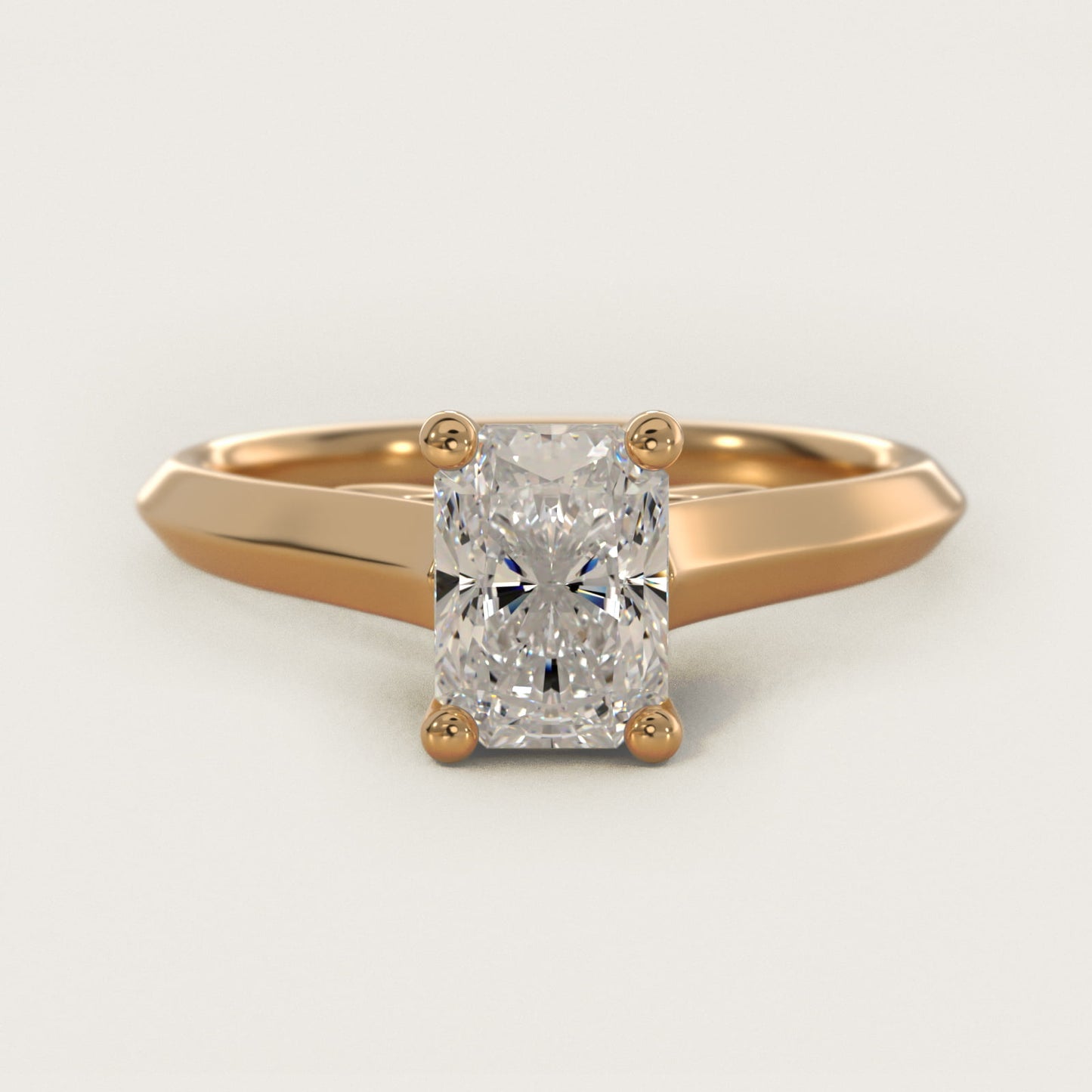 Knife Edge Scroll Solitaire Plus Diamond Engagement Ring in 18k Yellow Gold - Radiant Center