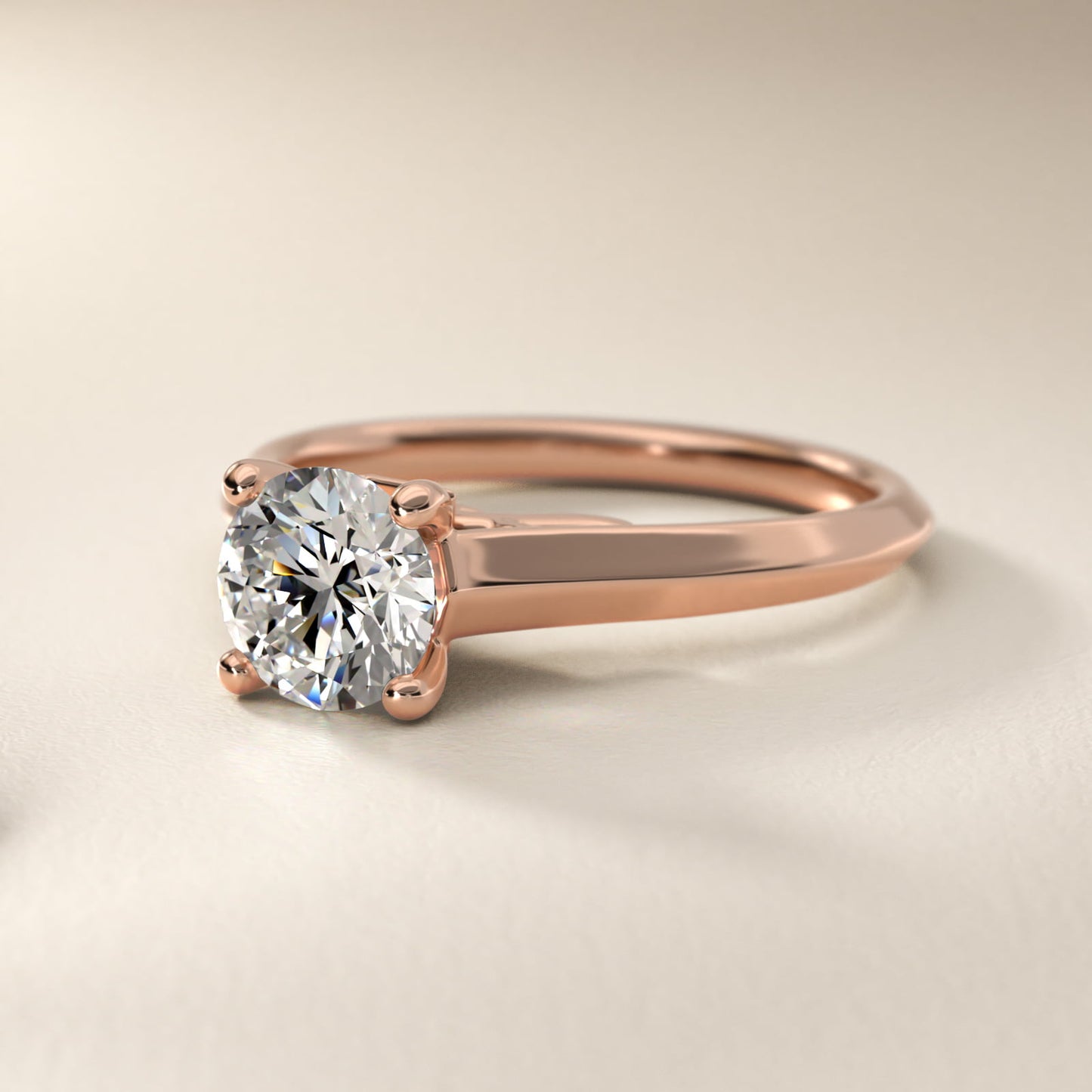 Knife Edge Scroll Solitaire Plus Diamond Engagement Ring in 18k Rose Gold - Round Center